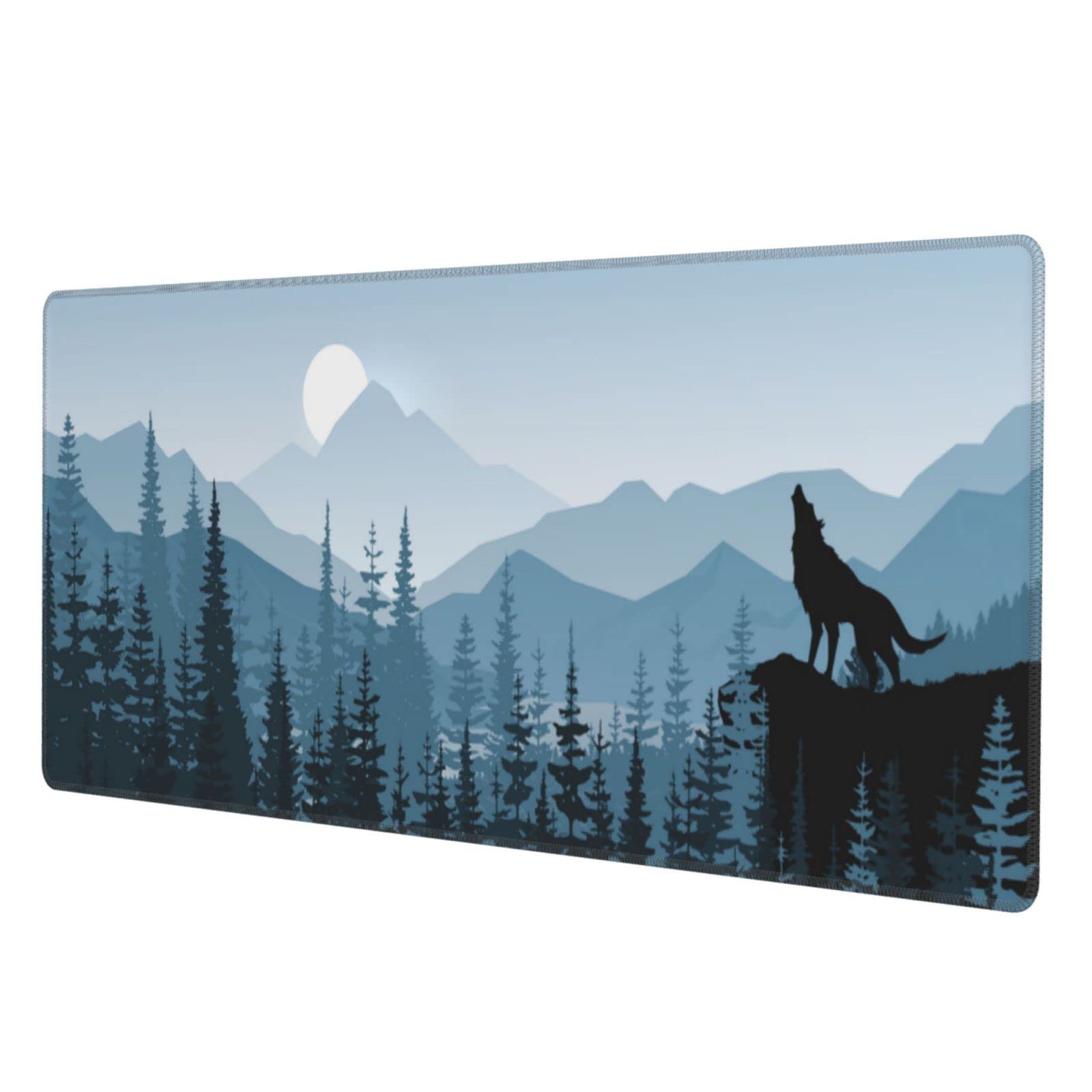 Fog Forest Blue Mountains Wolf Tree XXL XL Large Gaming Mouse Pad for Desk, Non-Slip Long Extended