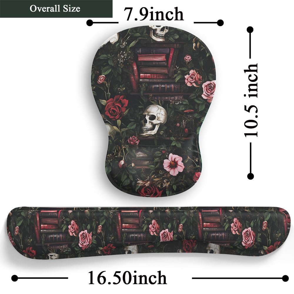Gothic Skull Rose Ergonomic Mouse Pad with Wrist Rest & Keyboard Wrist Support Set - Non-Slip