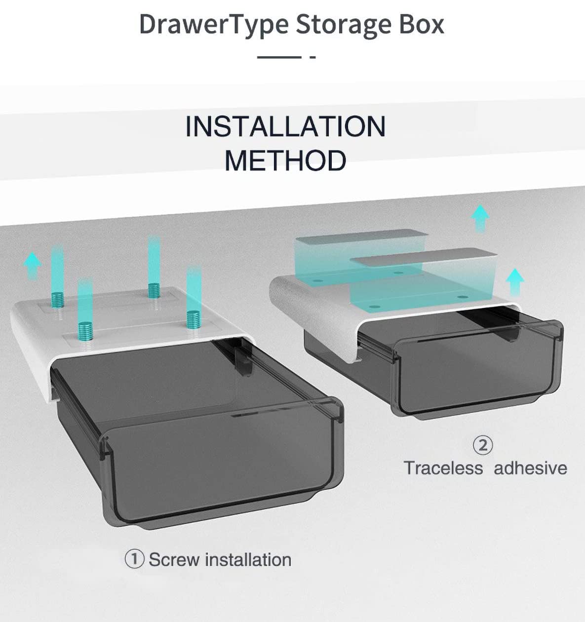 Self-adhesive Under Desk Drawer, 2 Packs Table Hidden Organizer Slide Out Large Storage Desktop