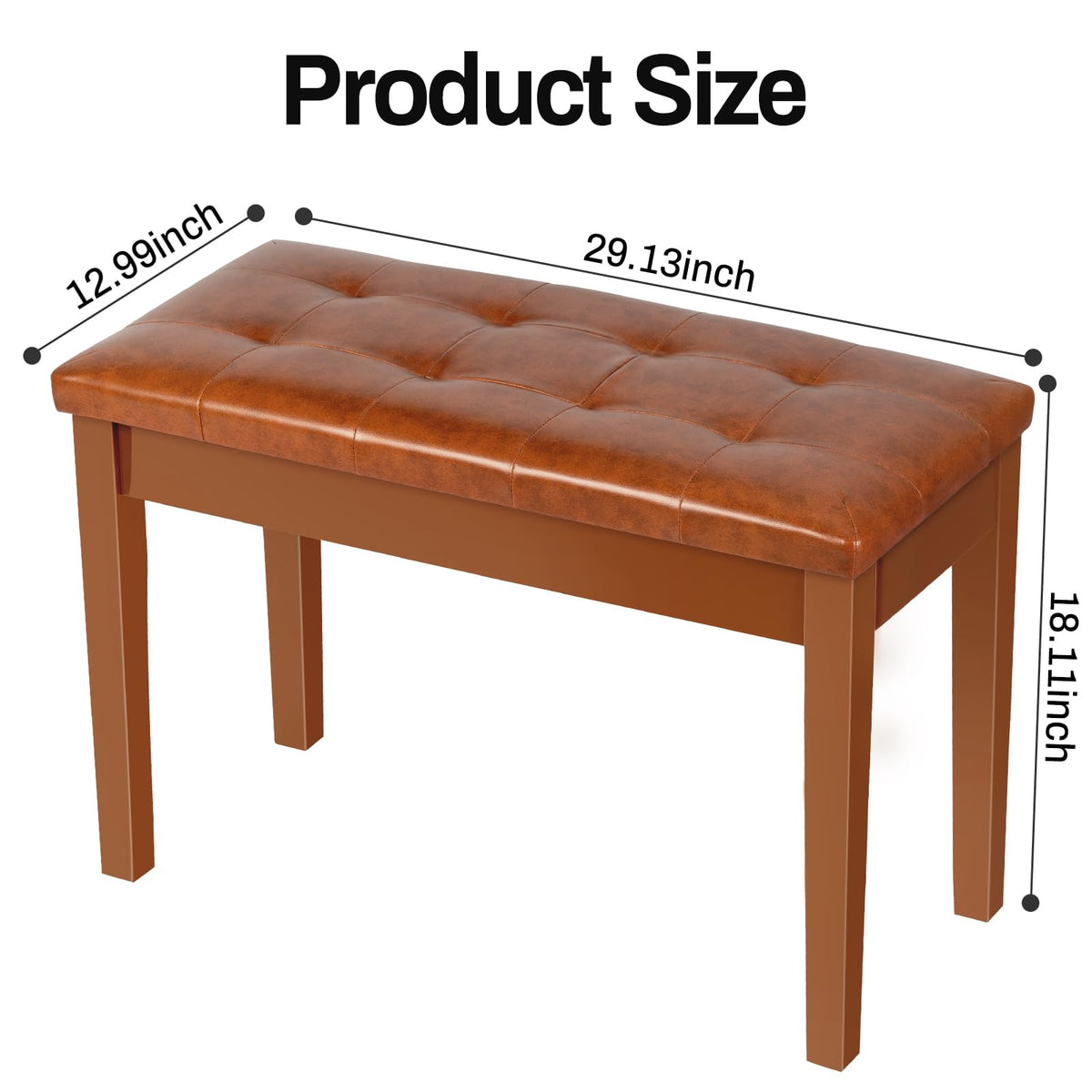 AODSK Wooden Duet Piano Bench with Padded Cushion and Storage Compartment for Music Books