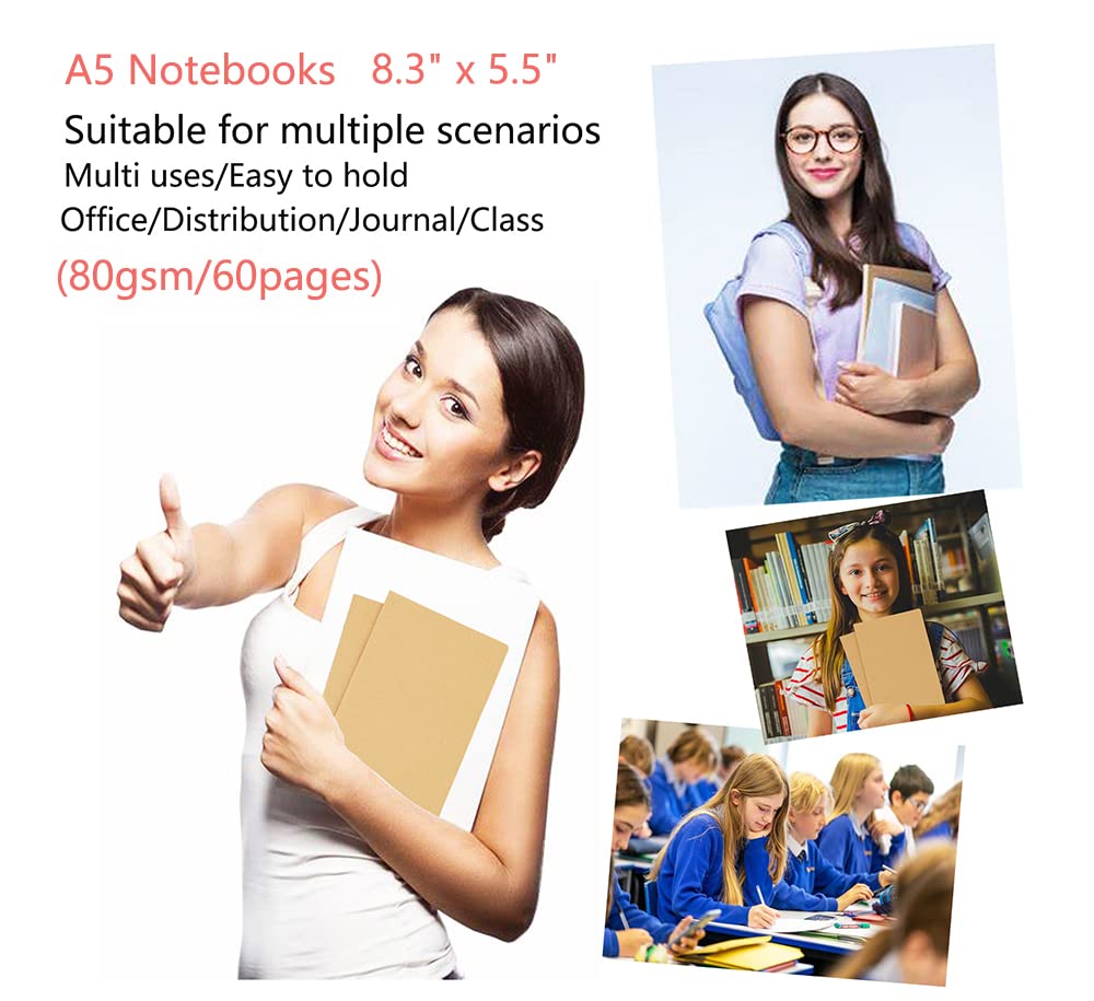 Wotion Kraft Blank Notebook 32 Pack, A5 Journal, 8.3" x 5.5", 60 Pages Thick No Bleed Paper, Soft