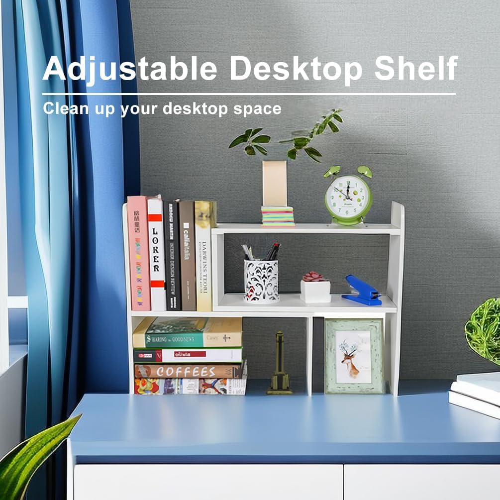 PAG-Mass Desktop Bookshelf Freestanding Wooden Countertop Bookcase Accessories Organizer Display