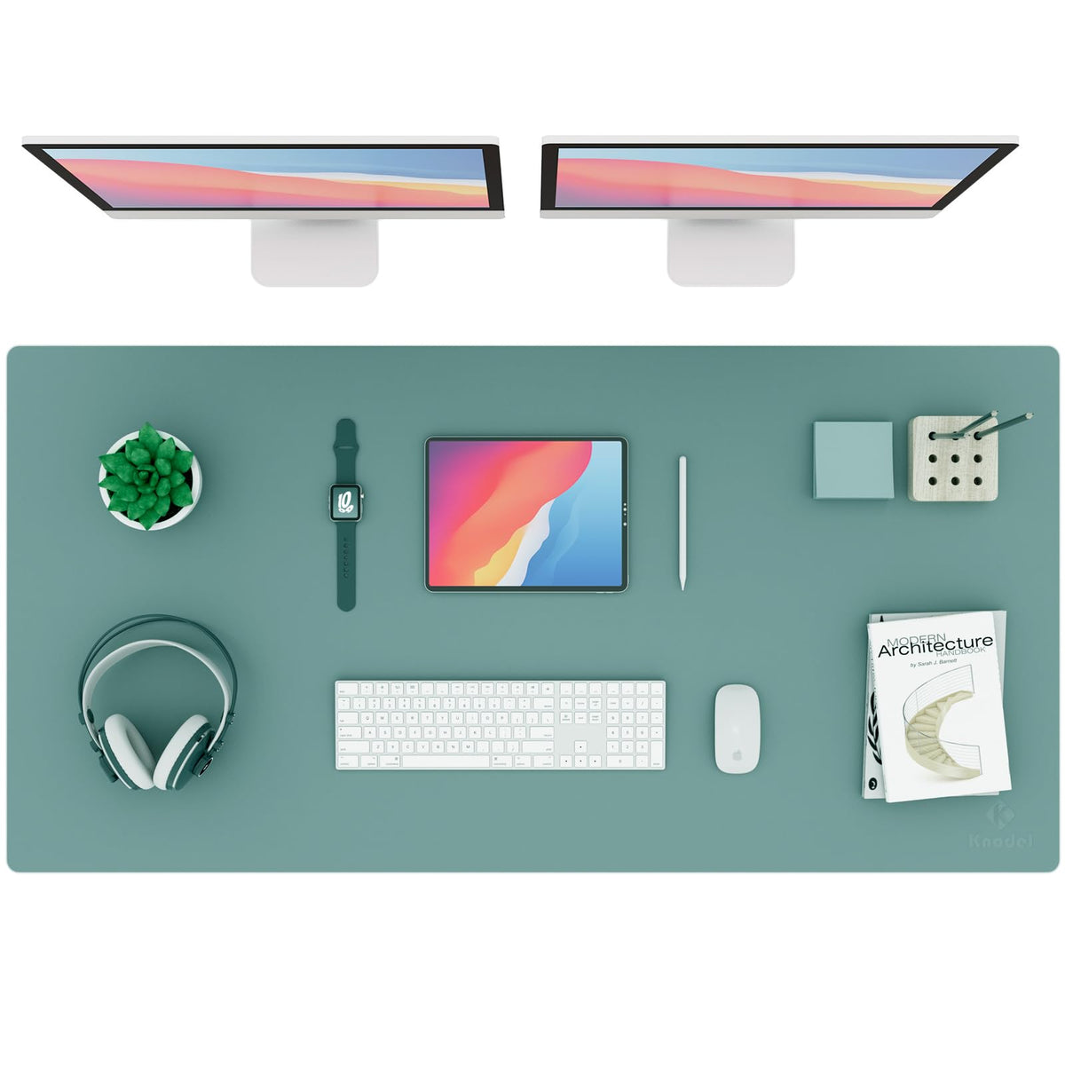 K KNODEL Extra Large Desk Mat, Leather Mouse Pad (47.2"x23.6", Green)