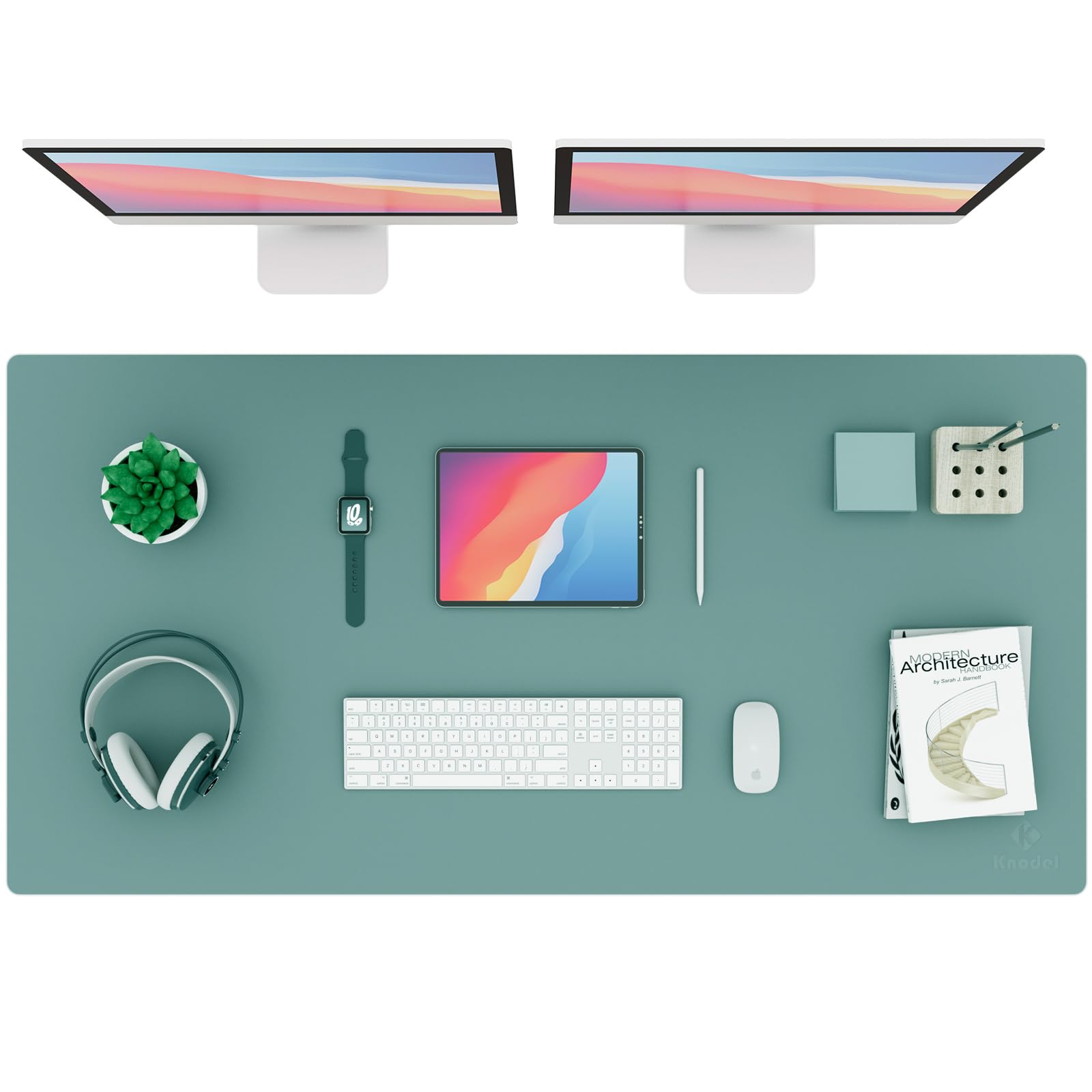 K KNODEL Extra Large Desk Mat, Leather Mouse Pad (47.2"x23.6", Green)