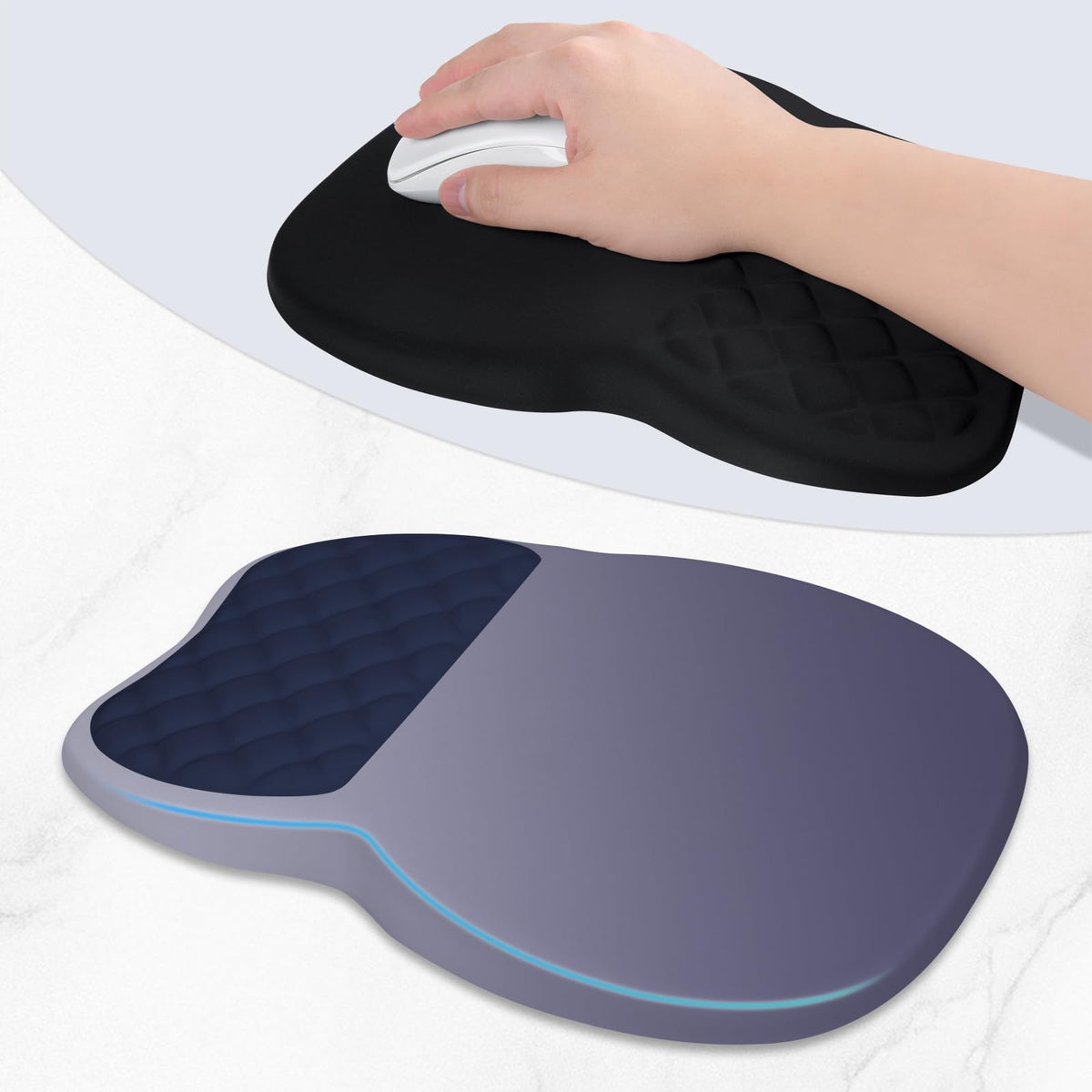 ITNRSIIET Ergonomic Mouse Pad Wrist Support with Memory Foam Massage Bulge & Non-Slip PU Base