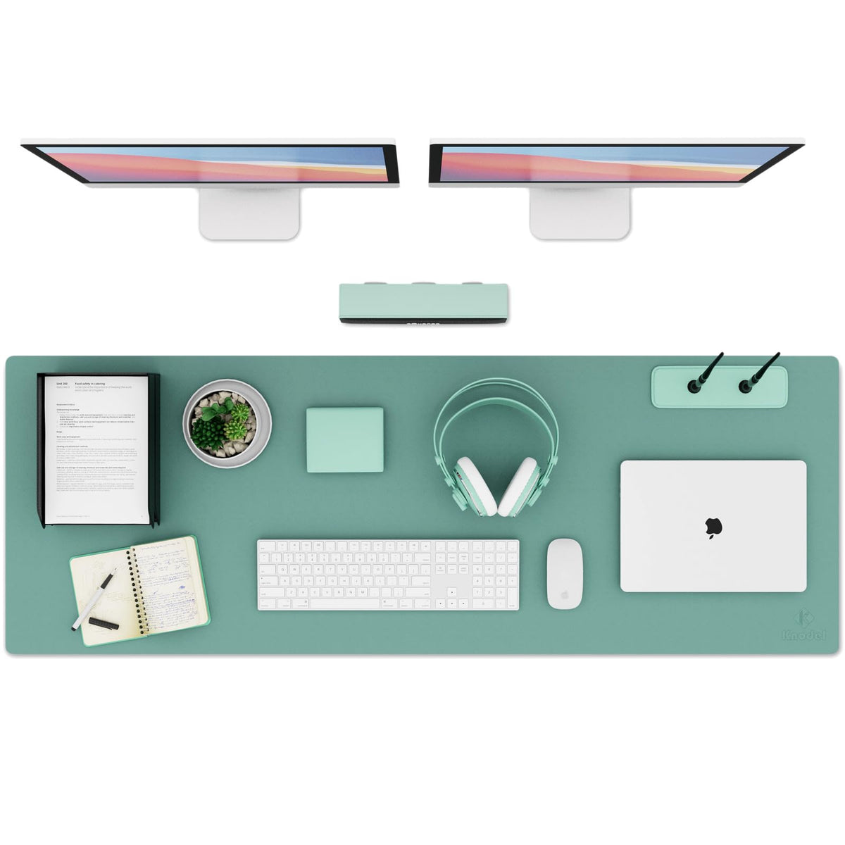 K KNODEL Extra Large Desk Mat, Leather Mouse Pad (47.2"x17", Green)