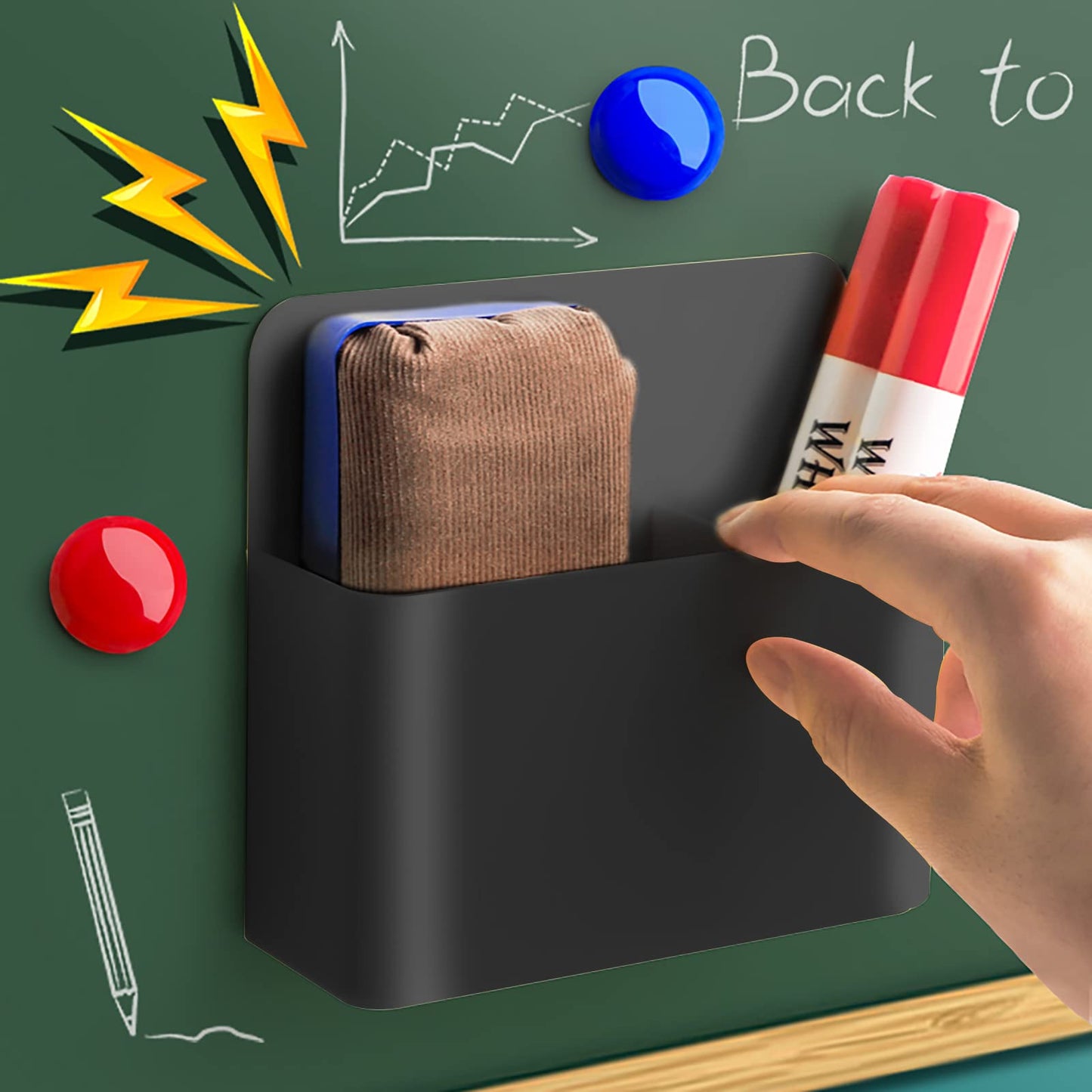 noonebutyou 4-in-1 Magnetic Marker Holder - Dry Erase Marker, Pen Holder, Wall Mount, Self-Adhesive