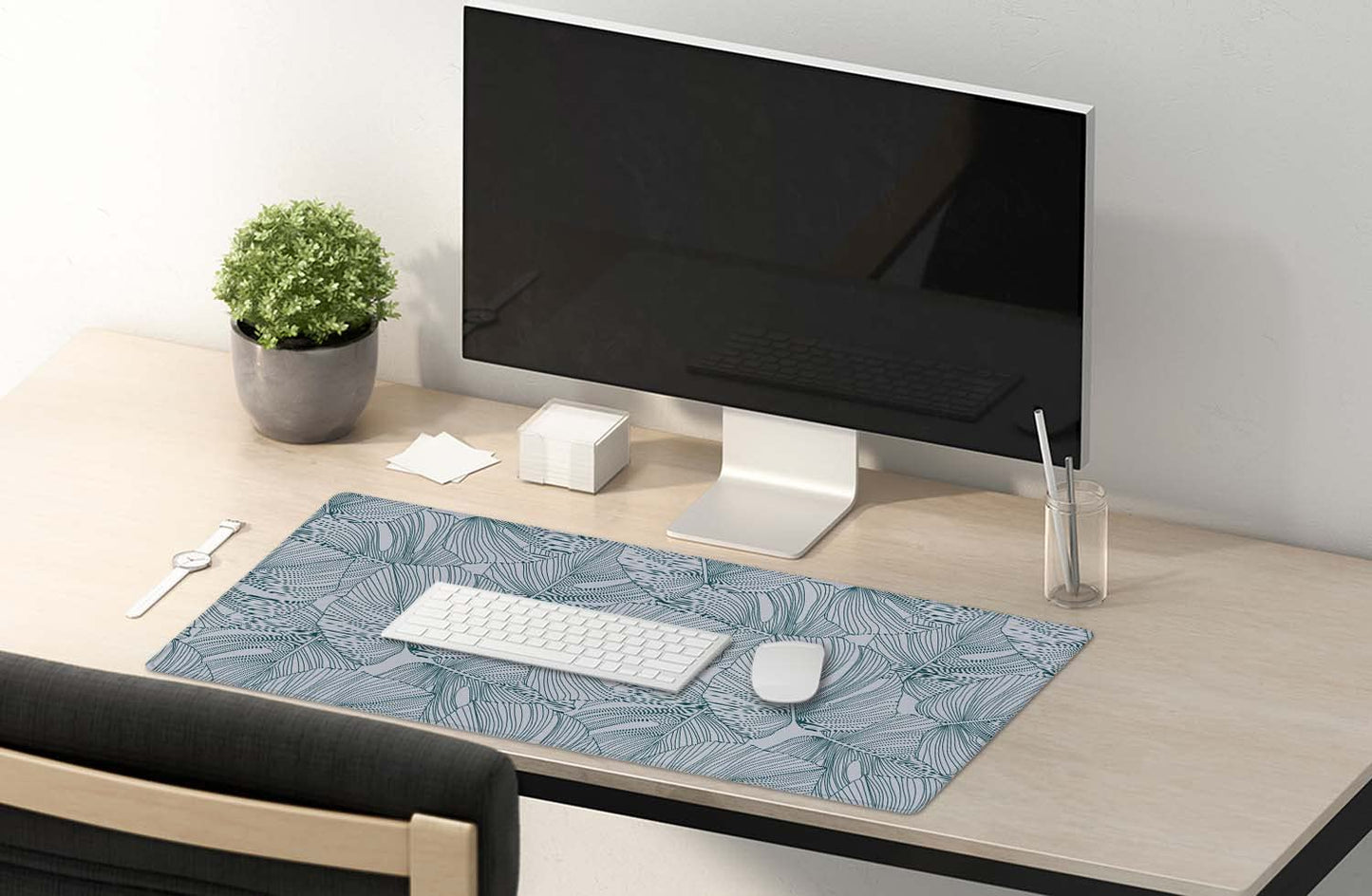SSOIU Line Drawing Leaves XXL Green Gaming Mouse Pad - 35.5x15.7 Inch, Extended Size