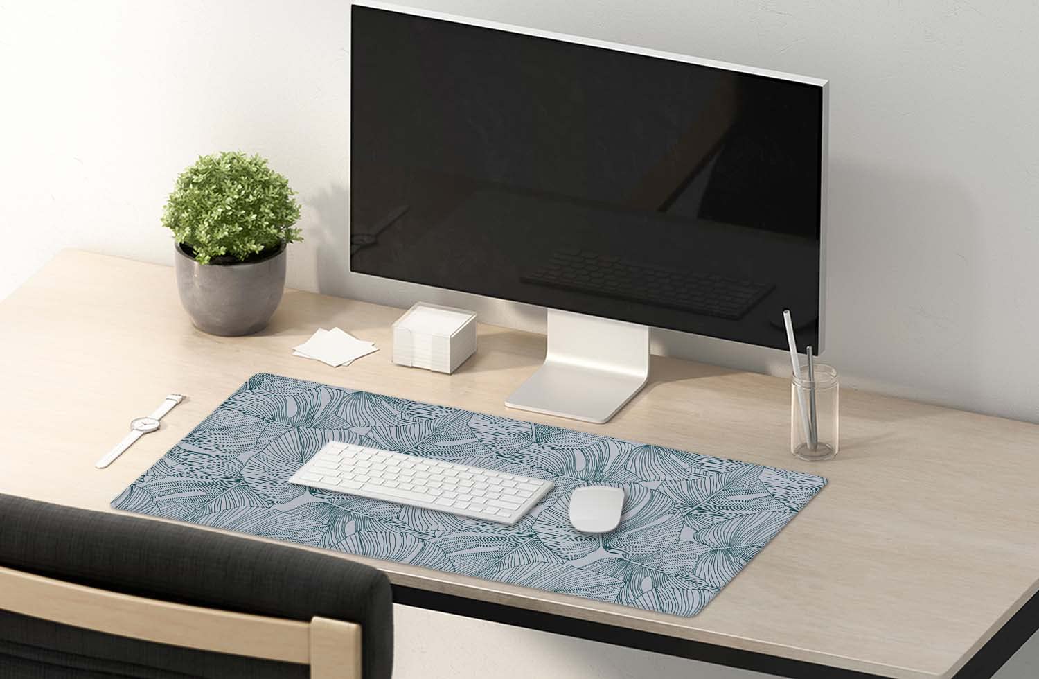 SSOIU Line Drawing Leaves XXL Green Gaming Mouse Pad - 35.5x15.7 Inch, Extended Size
