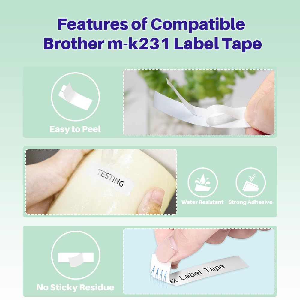 M-K231 Label Tape 12mm 0.47" Replacement for Brother P-Touch M-231 M Tape