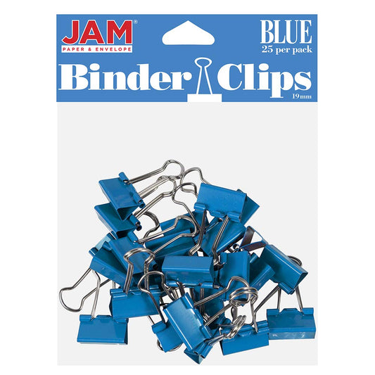 JAM PAPER Colorful Binder Clips - Small - 3/4 Inch (19 mm) - Blue Binderclips - 25/Pack