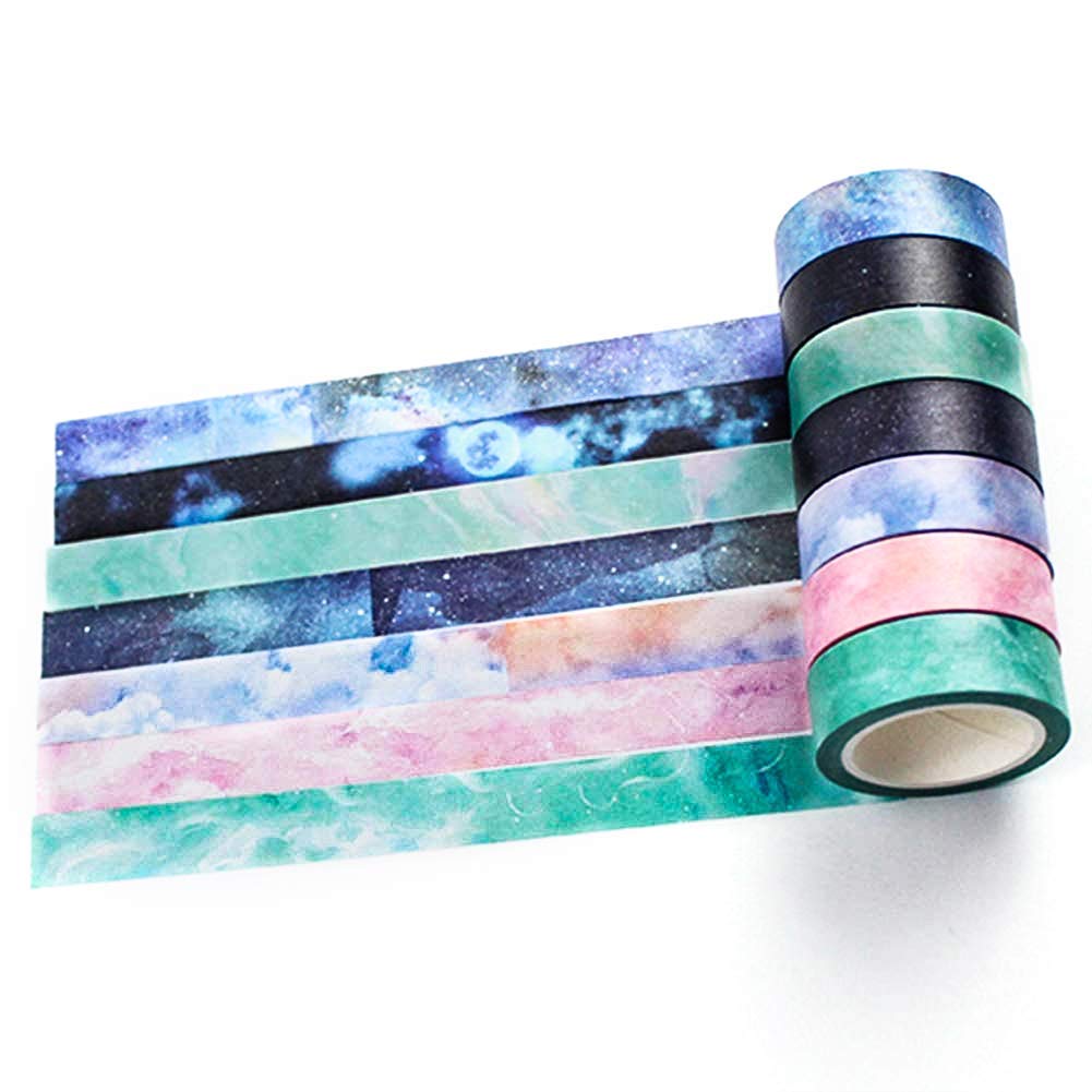 YUBBAEX Galaxy Washi Tape Set Starry Printed Extra Long Decorative Tapes for Arts, DIY Crafts