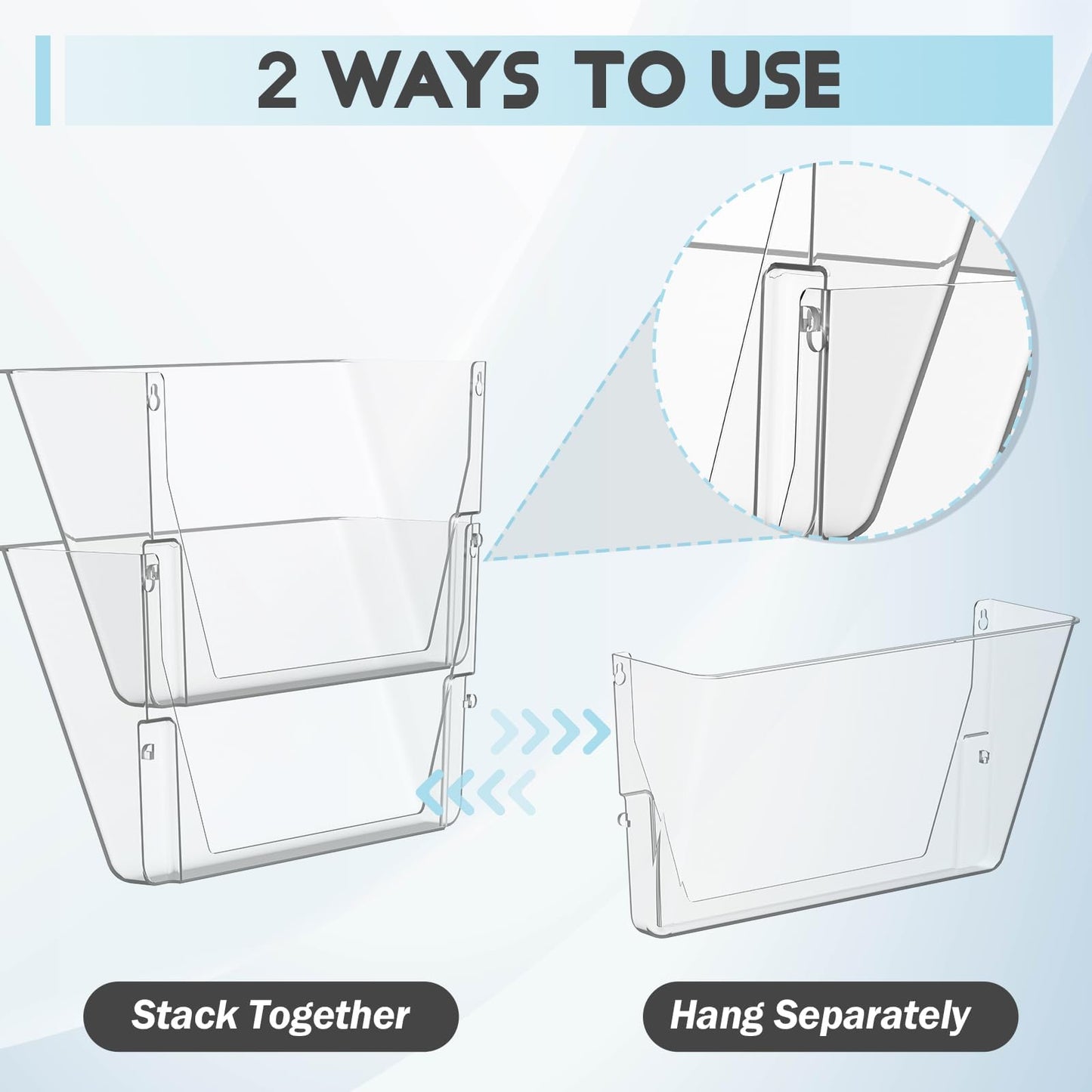 MINDEPOT 6 Pockets Acrylic Wall File Organizer Clear File Holder for Office