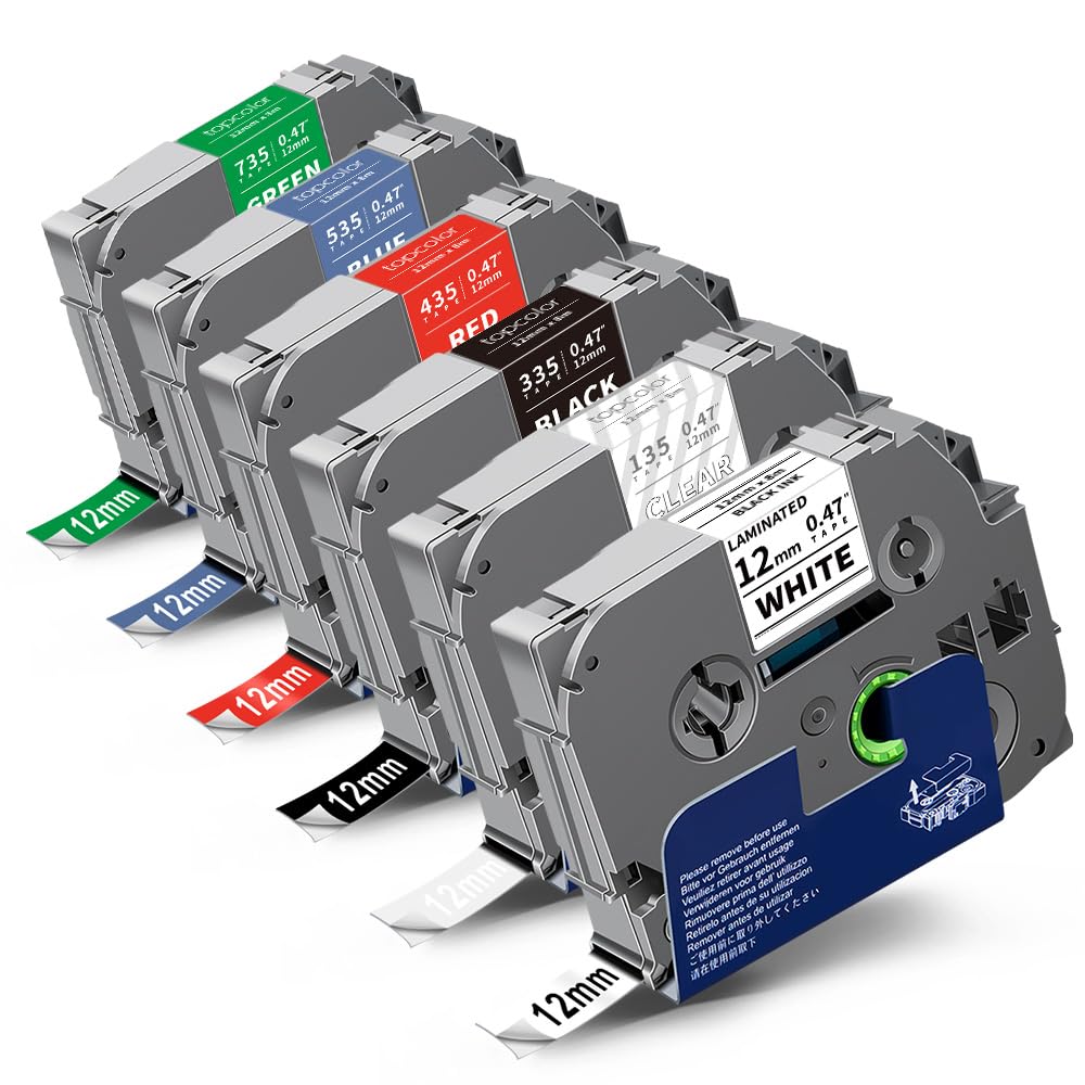 6-Pack Tz 12mm 0.47" Laminated Multi-Color Compatible for Brother 12mm Tape