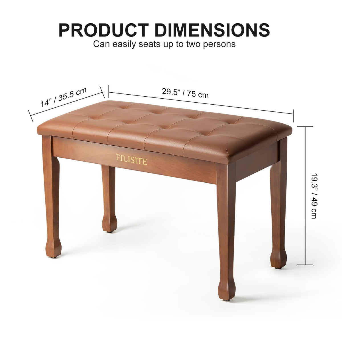 FILISITE Duet Piano Bench with Storage, Wooden Piano Stool with Waterproof Padded Cushion, Bench