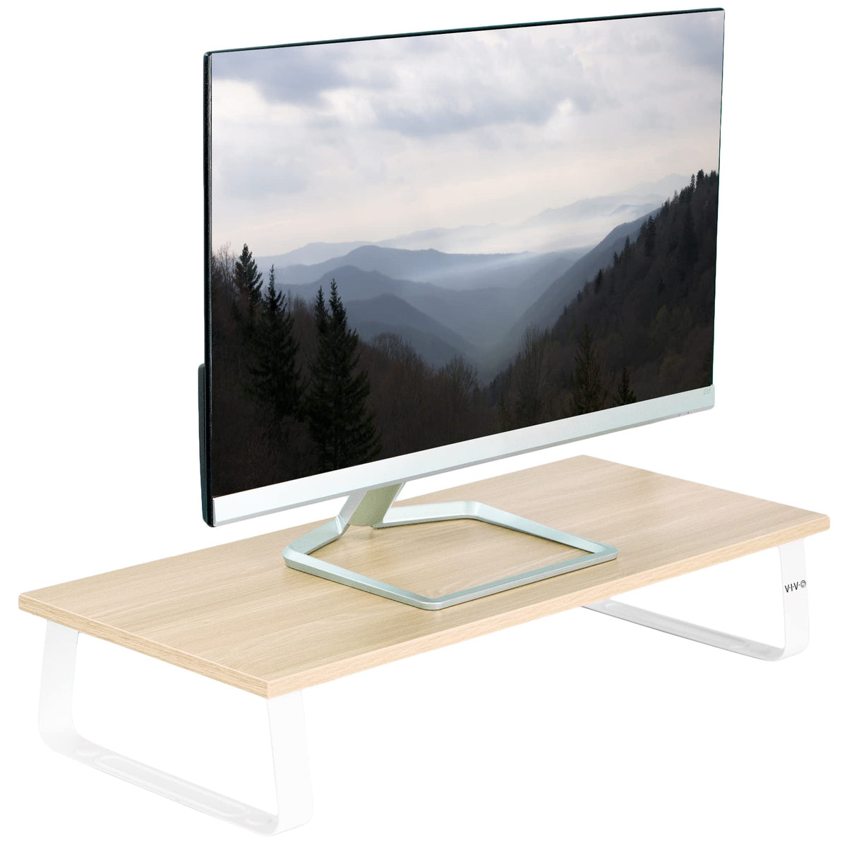 VIVO 24 inch Monitor Stand, Wood and Steel Desktop Riser, Screen, Keyboard, Laptop, Small TV