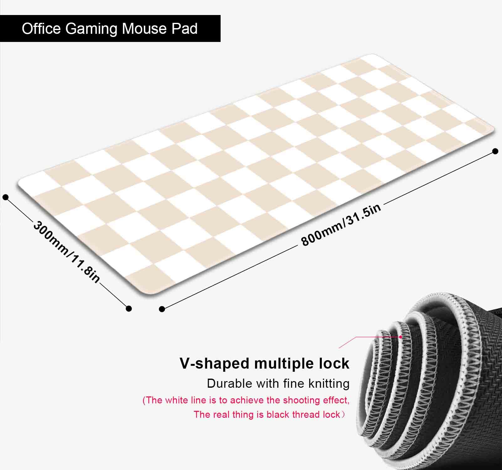 SXCKANG Beige Sand Checkered Desk Pad, Cute Aesthetic Retro Extra Large Mouse Pad for Kids Girls