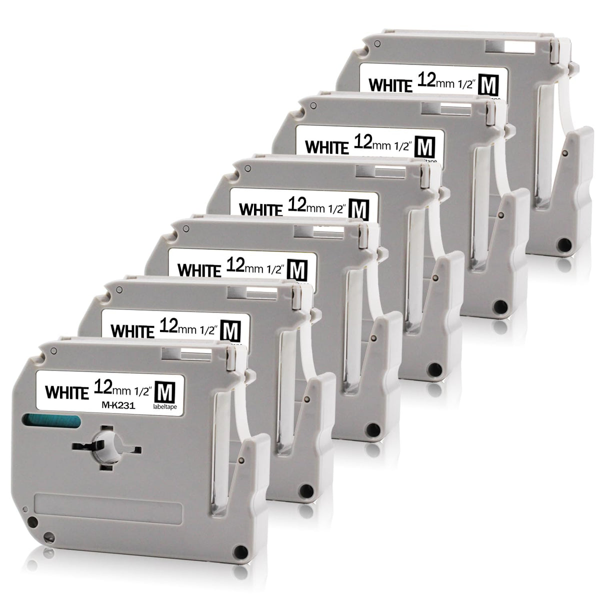 6-Pack M-K231s 12mm 0.47" White Compatible for Brother Label Tape MK-231