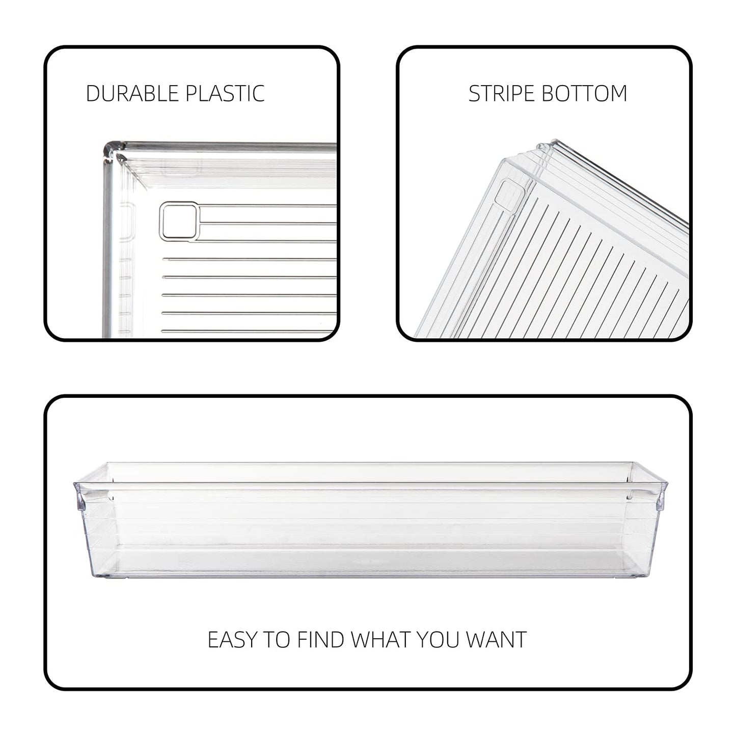 Backerysupply Clear Plastic Drawer Organizer Tray for Vanity Cabinet (6"×6"×2"，Set of 8),Storage