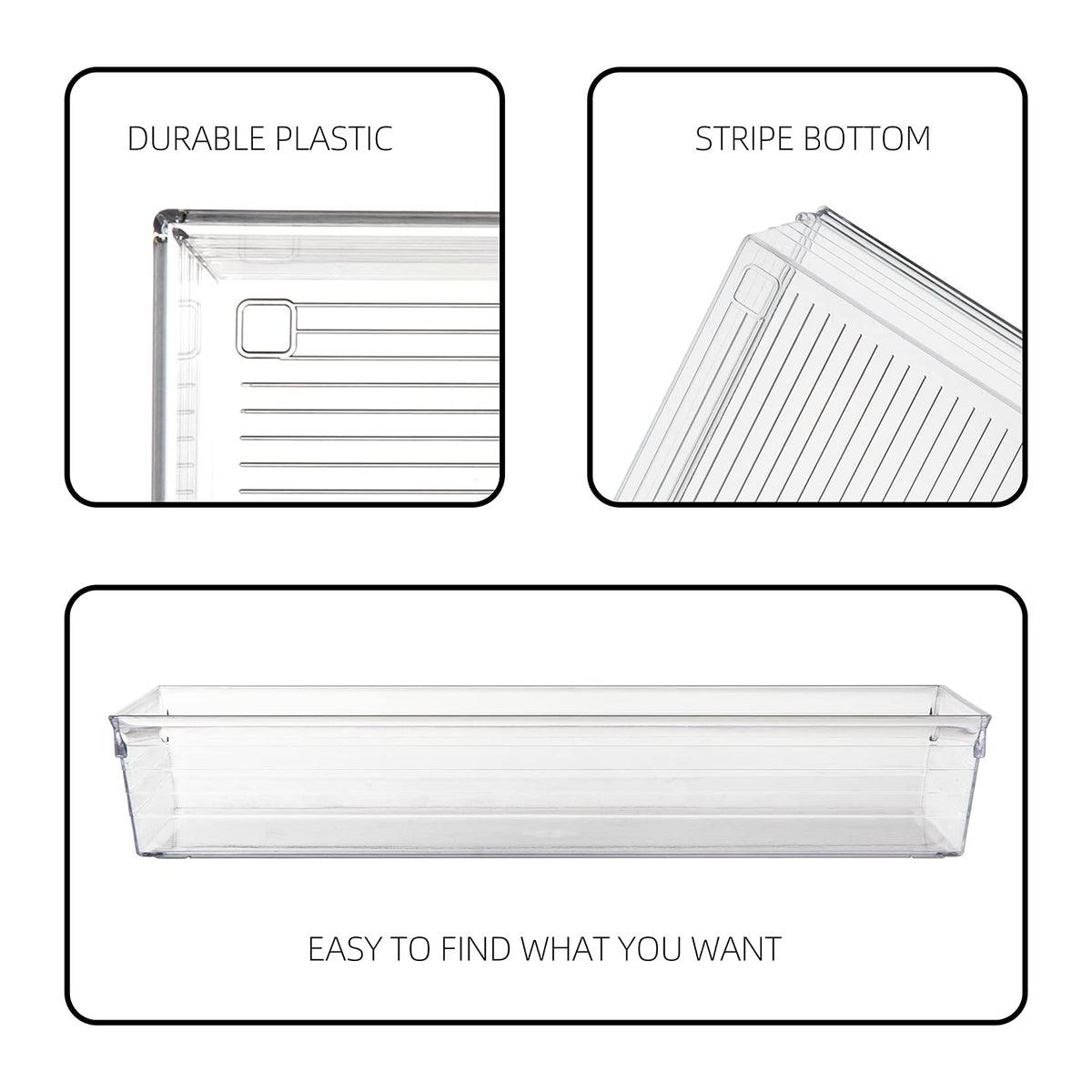 Backerysupply Clear Plastic Drawer Organizer Tray for Vanity Cabinet (6"×6"×2"，Set of 8),Storage