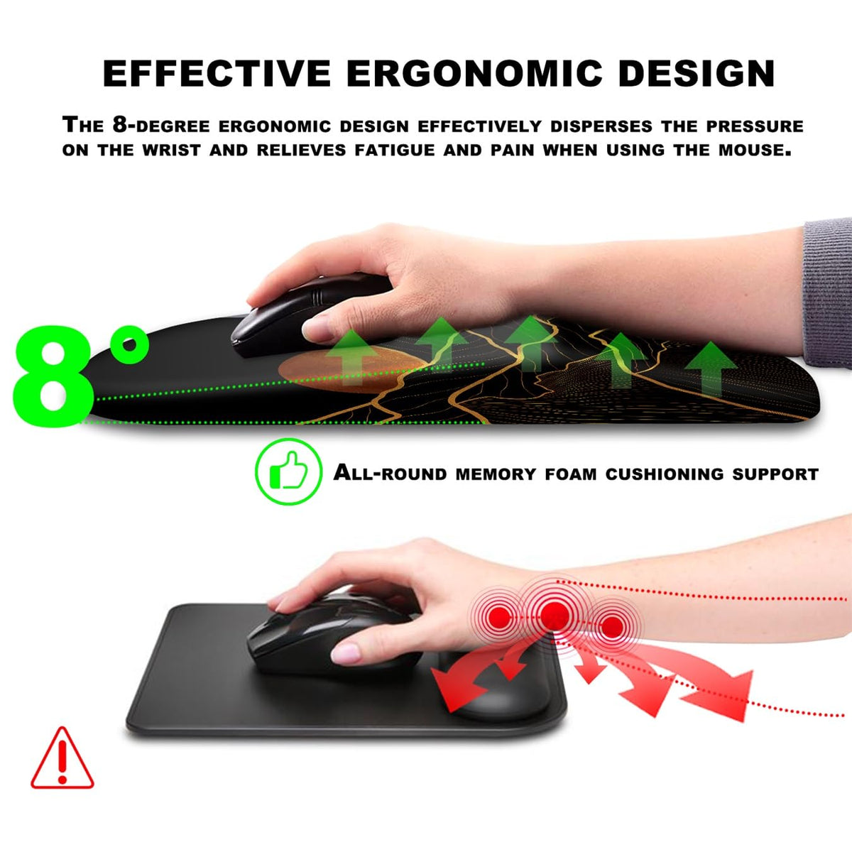 KUOSGM Mouse Pad Wrist Support, Ergonomic Mouse Pad with Massage Dot, Comfortable Computer Mouse