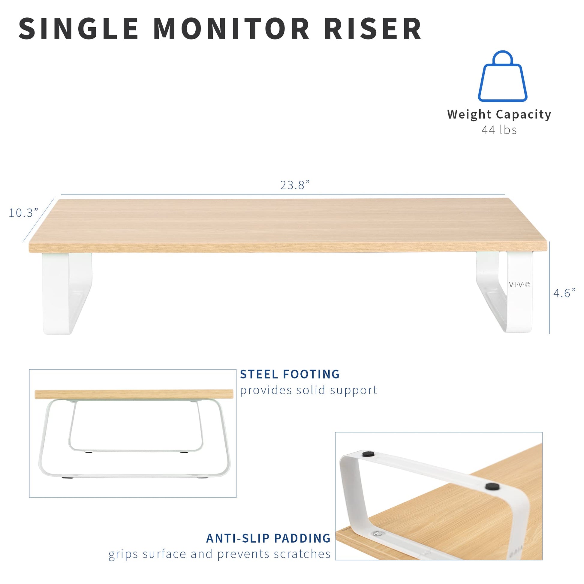 VIVO 24 inch Monitor Stand, Wood and Steel Desktop Riser, Screen, Keyboard, Laptop, Small TV