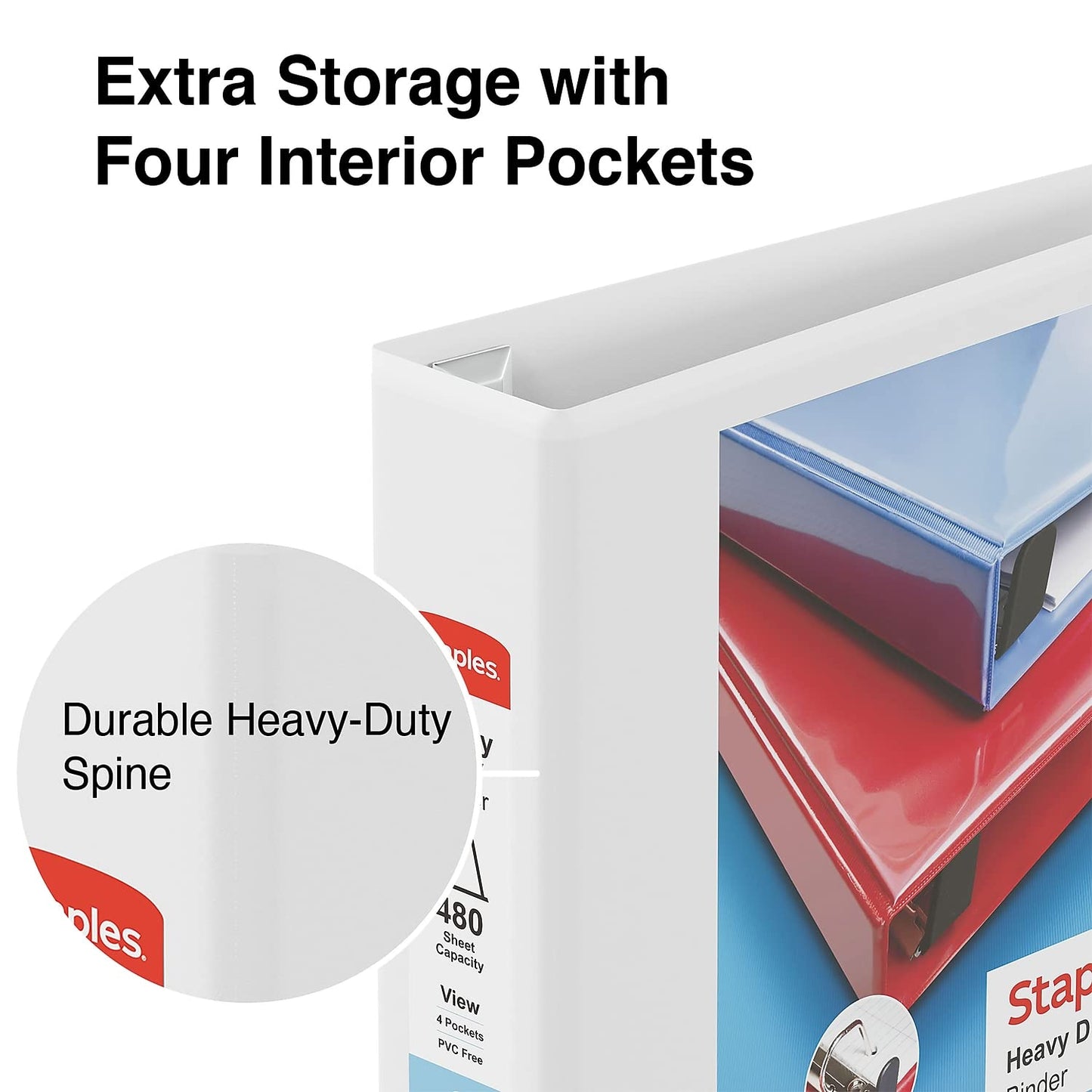 Staples Heavy-Duty 2-Inch D-Ring View Binder, White, 450 Sheets