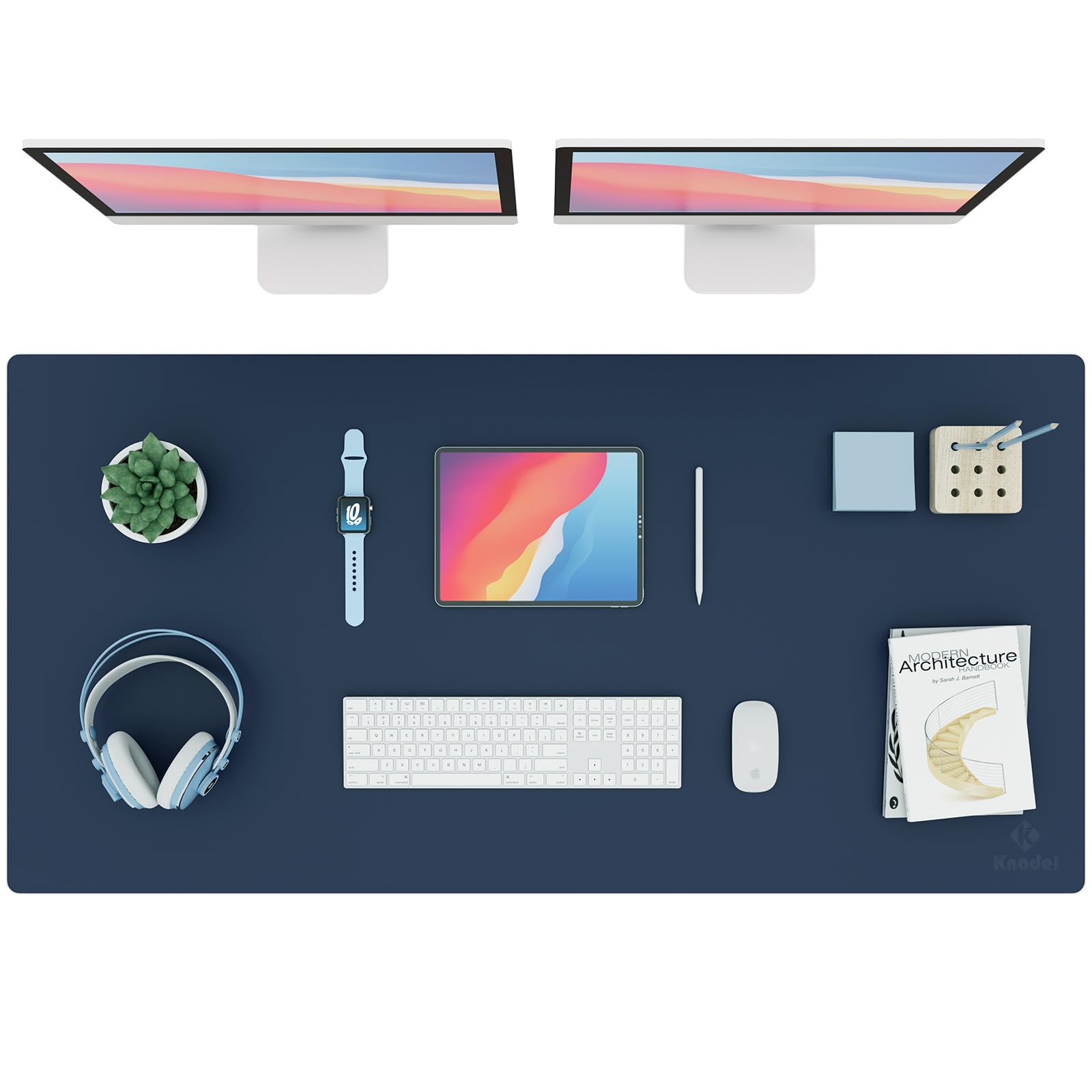 K KNODEL Extra Large Desk Mat, Leather Mouse Pad (47.2"x23.6", Dark Blue)