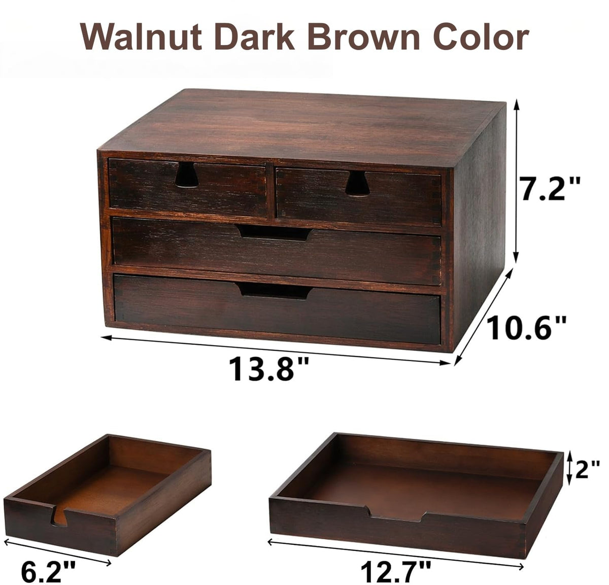 DEAYOU Bamboo Desk Organizer, 100% Natural Bamboo Desktop Drawer Organizer, Dark Brown Tabletop