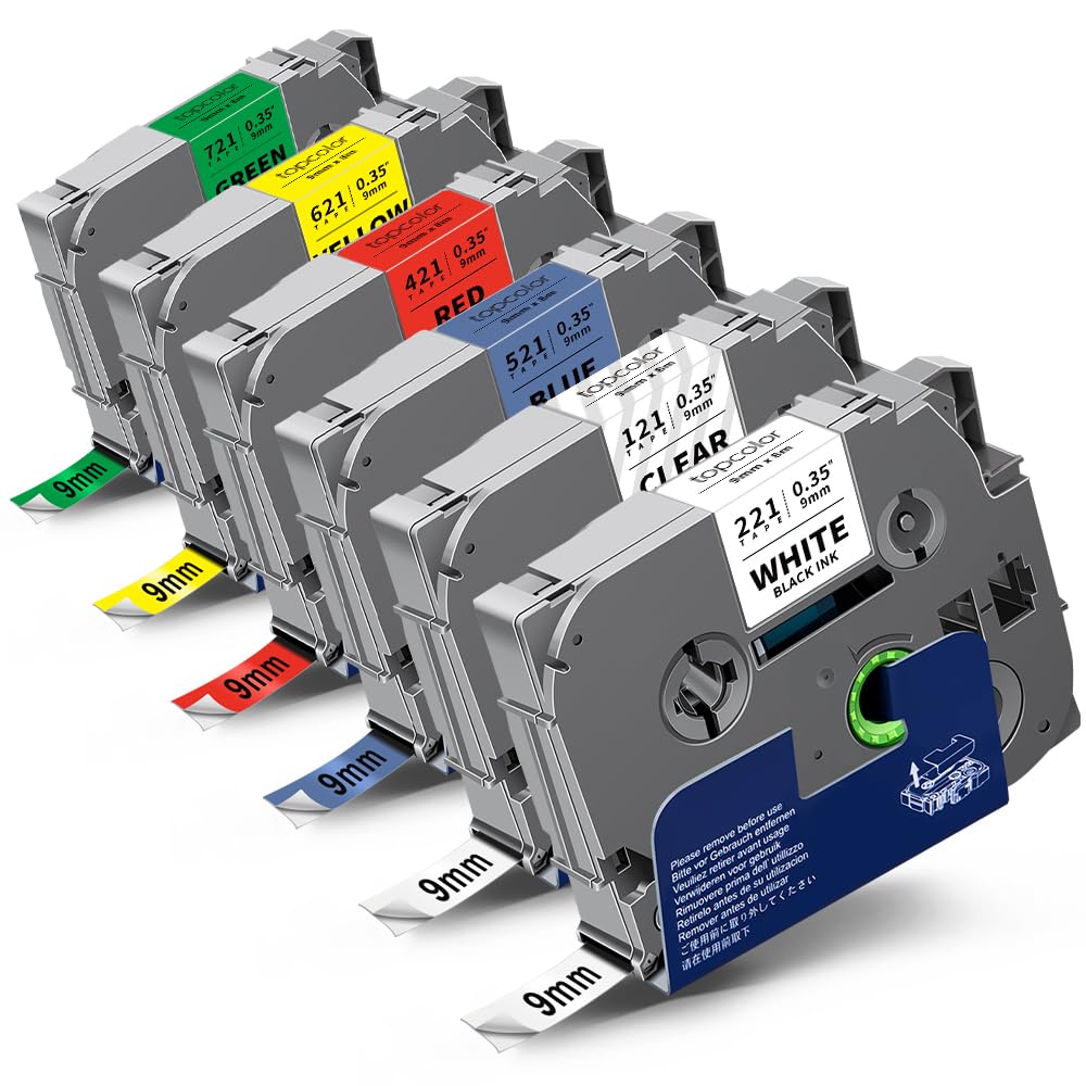 6PK Tz Tape 9mm 0.35" Laminated Compatible for Brother 9mm Colored Label
