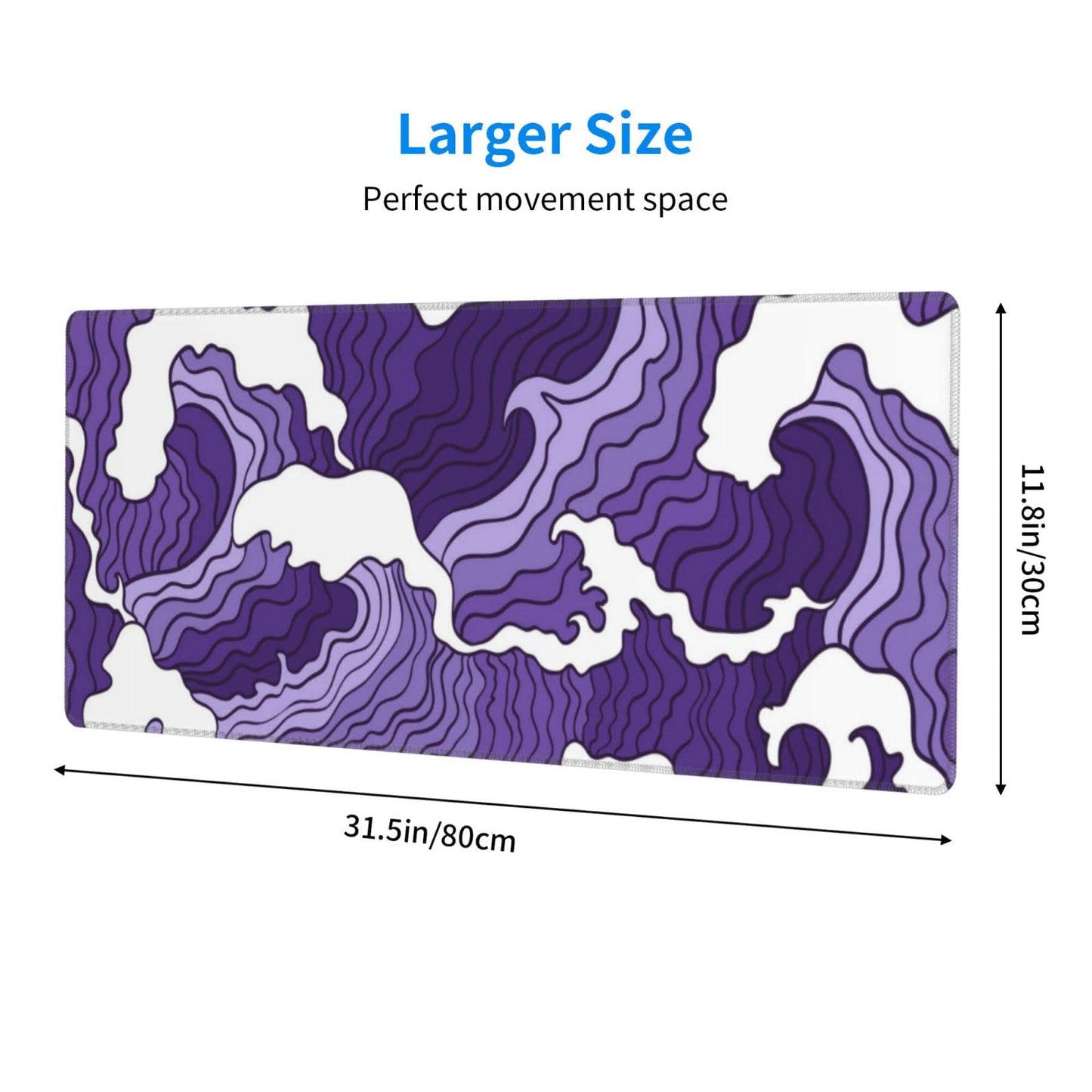 Japanese Purple Wave Large Mouse Pad XL Extended Gaming Mouse Pad Mat Desk Pad with Stitched