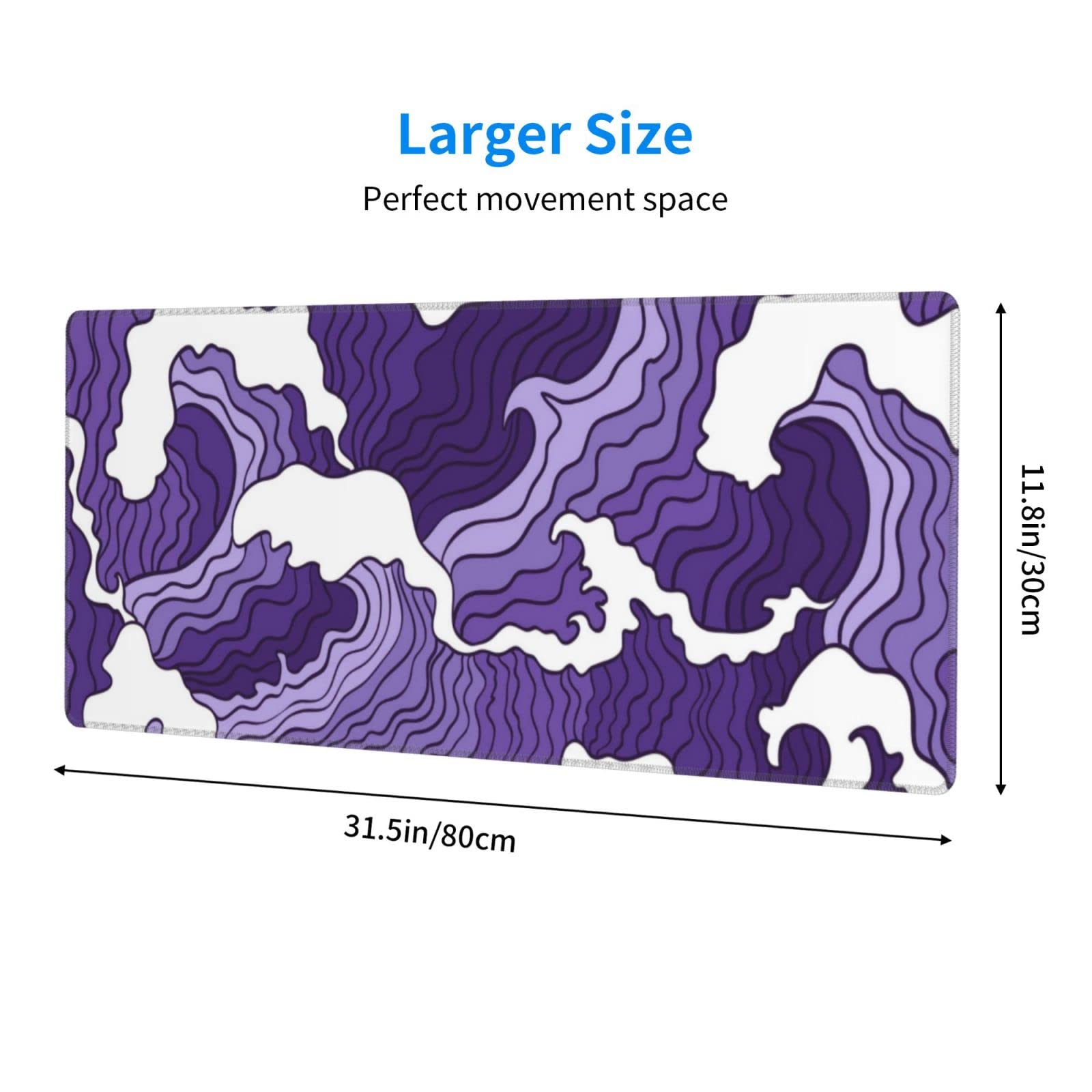 Japanese Purple Wave Large Mouse Pad XL Extended Gaming Mouse Pad Mat Desk Pad with Stitched