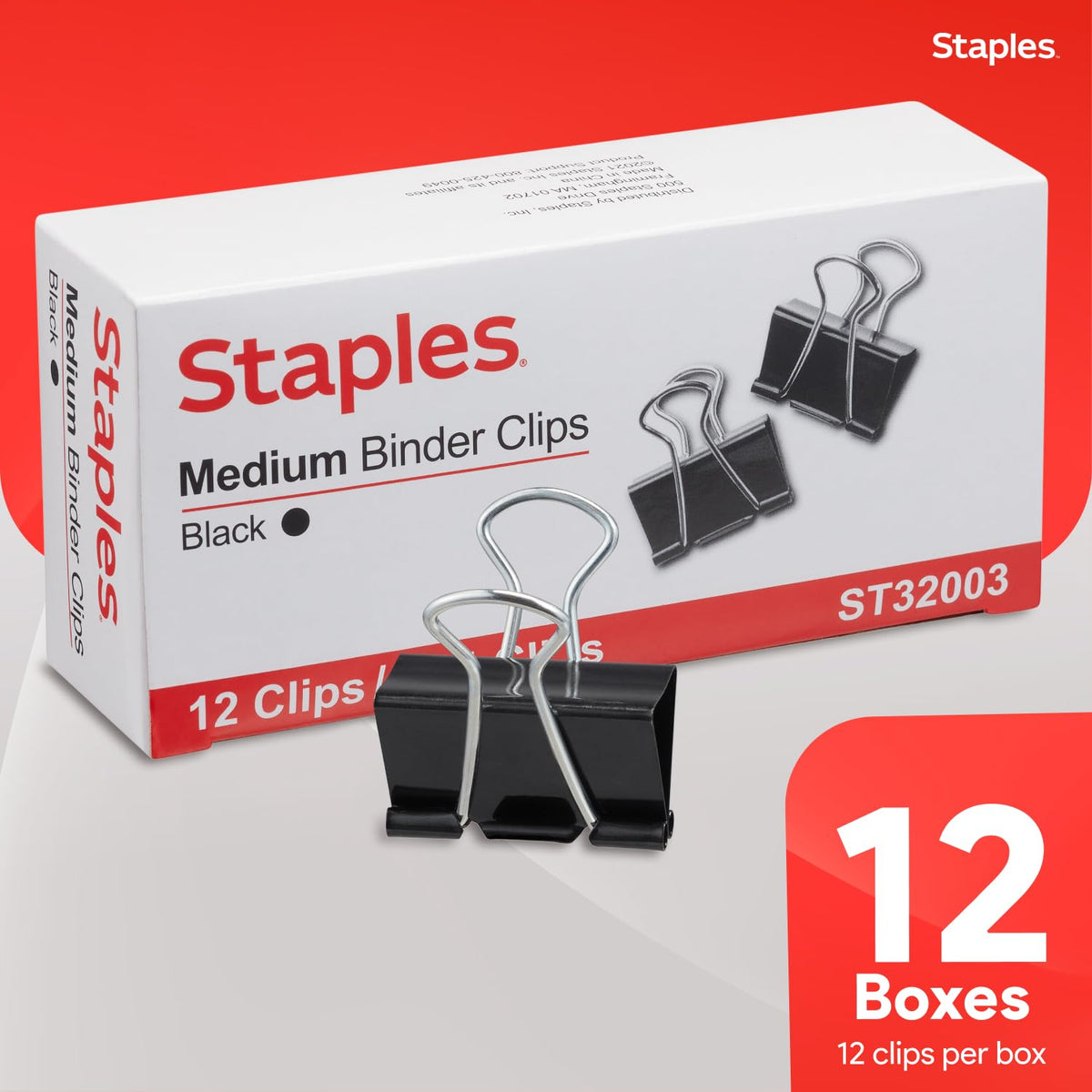 Staples Medium Binder Clips, 0.63 Inch Capacity, Black, 144 Clips/Pack
