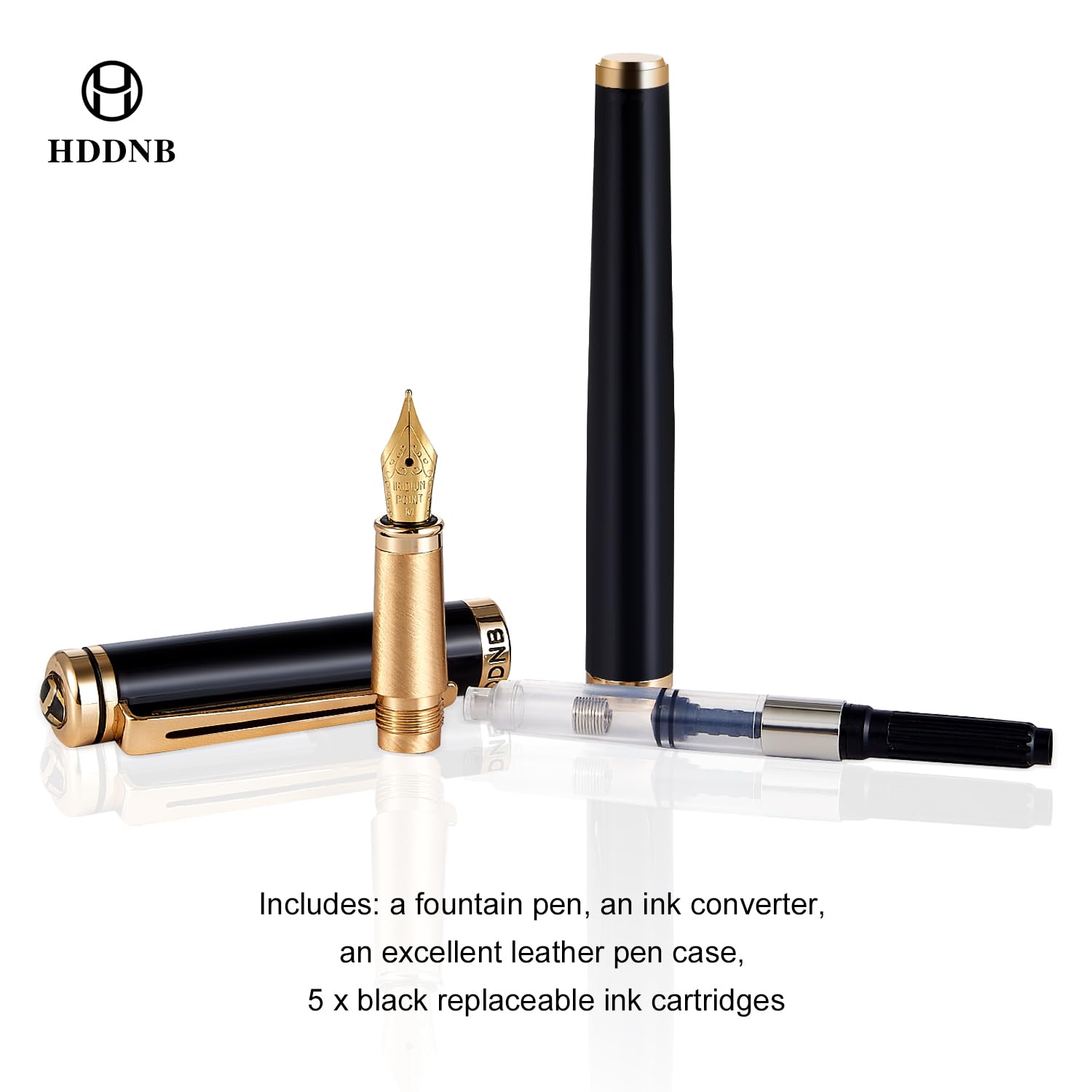 HDDNB Black Luxury Fountain Pen Set for Men and Women with Gift Box, 24K Gold Finish and Gilded