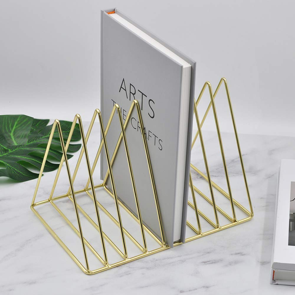 EASEPRES Gold File Holder Organizer, Triangle Record Album Holder Magazine Wire Rack, 9 Slot