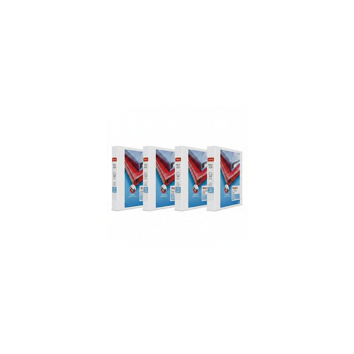 Staples Heavy Duty 1" 3-Ring View Binder, D-Ring, White, 4/Pack