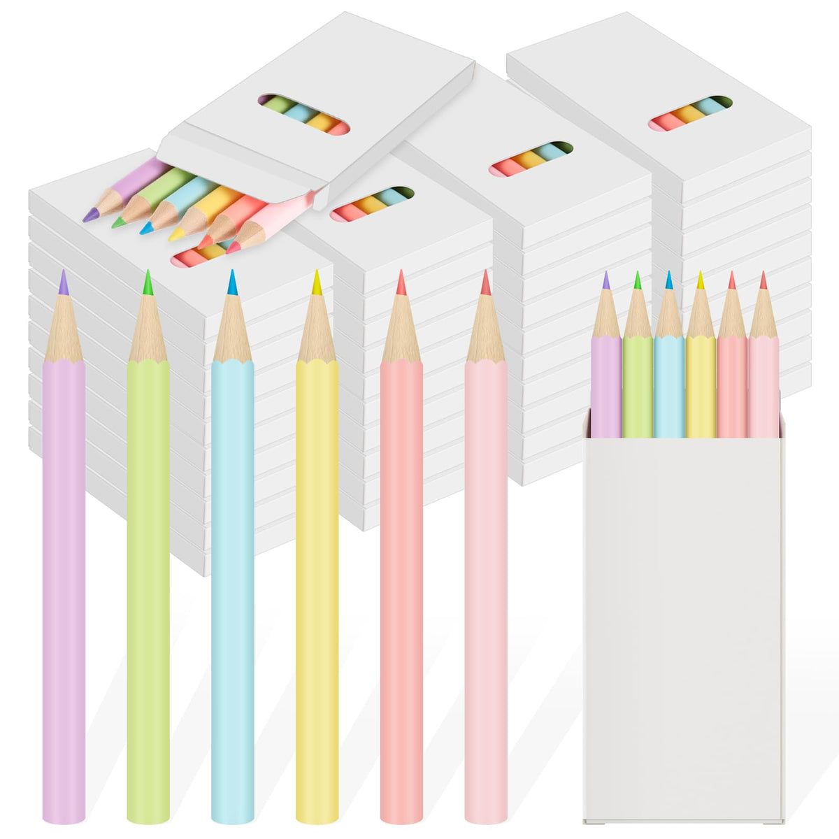 Ctosree 36 Packs Mini Colored Pencil Bulk 6 Per Box, Pastel, 3.5''
