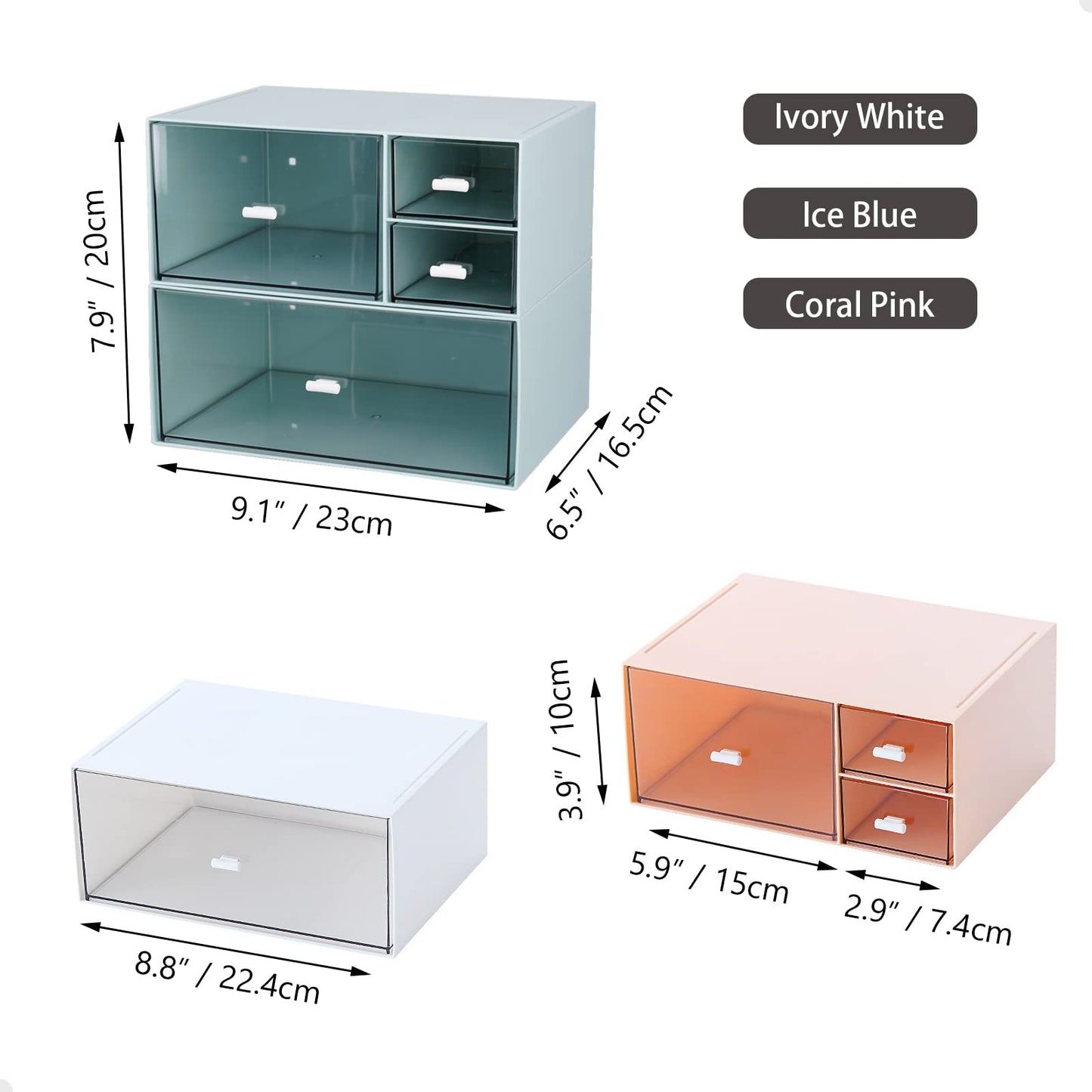 OSteed Stackable Storage Drawers, Office Desk Organizer with 4 Mix Drawers