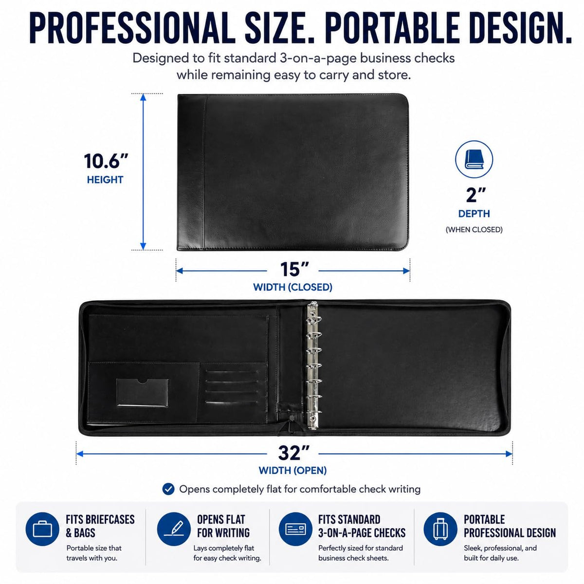 Executive PU Leather 7-Ring Business Check Binder