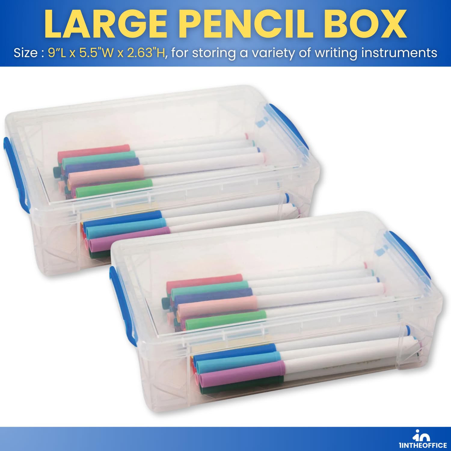 1InTheOffice Large Pencil Box, Translucent (2 Pack)