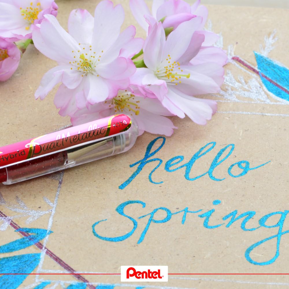 Pentel Hybrid Dual Metallic K110 Pack of 7 Pastel Gel Ink Rollerball Pens