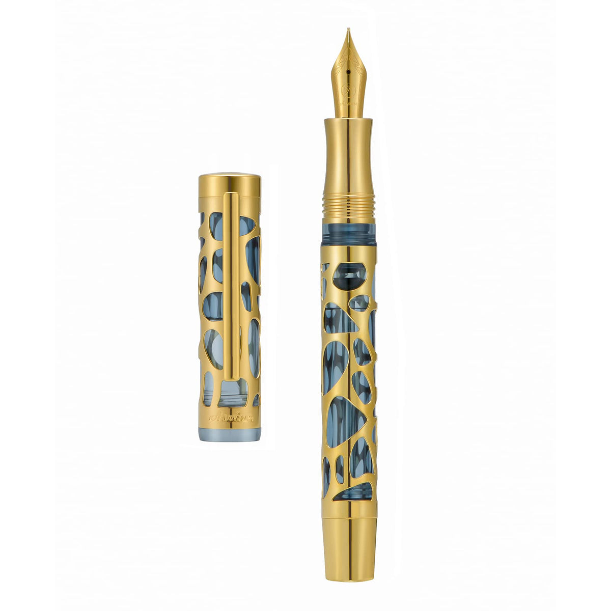 Asvine V169 Vacuum Filling Fountain Pen Extra Fine Nib, Water Drop Skeleton Gold Trim Transparent
