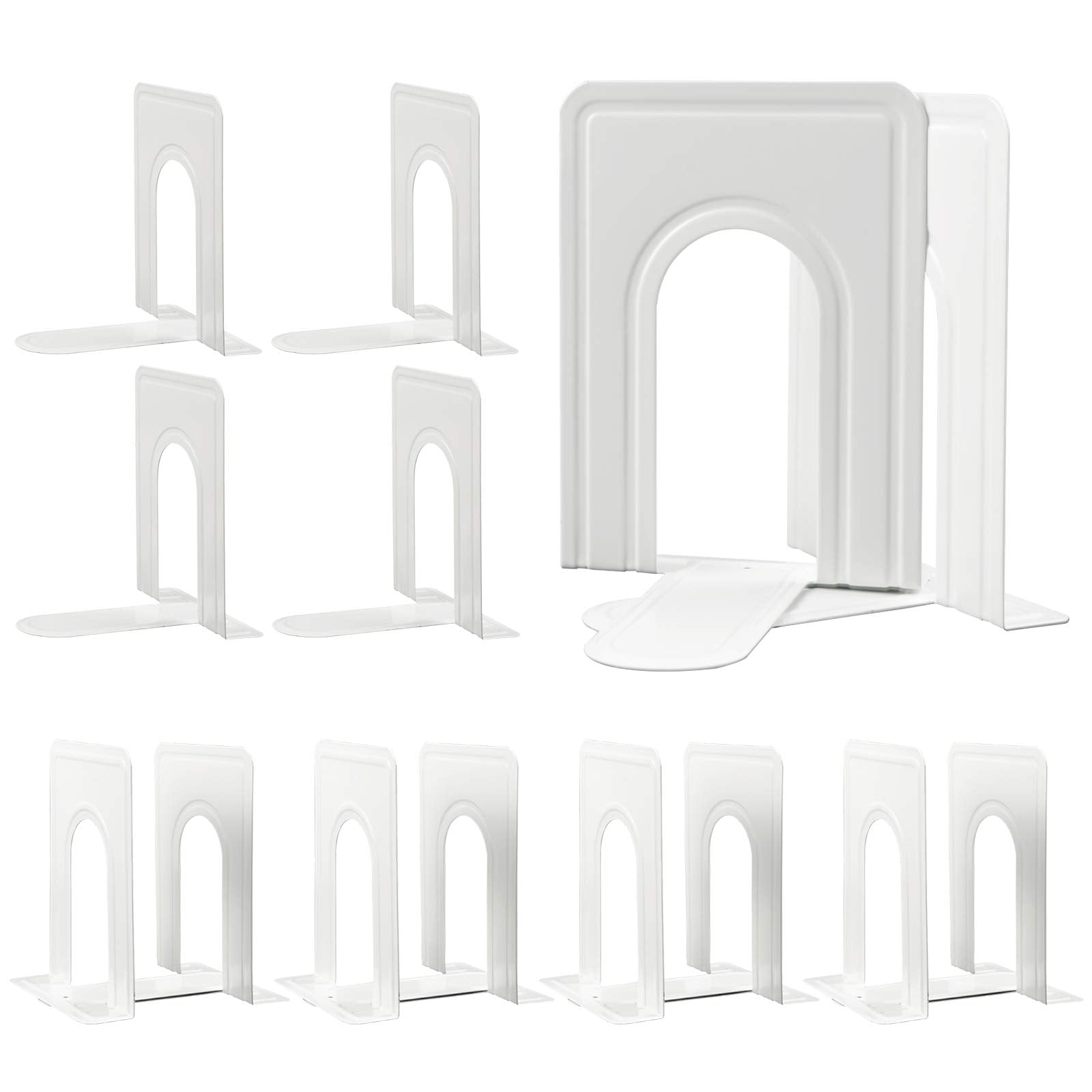 HappyHapi 7 Pairs Book Ends, Heavy Duty Bookends for Shelves, White