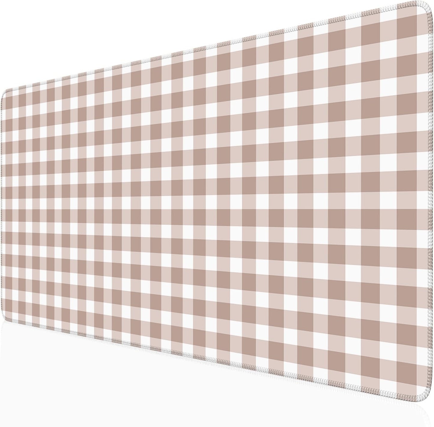 Brown Checkered Gingham Desk Mat Pad XXL Large Mouse Pad Anti-Slip Big Mousepad with Stitched Edges