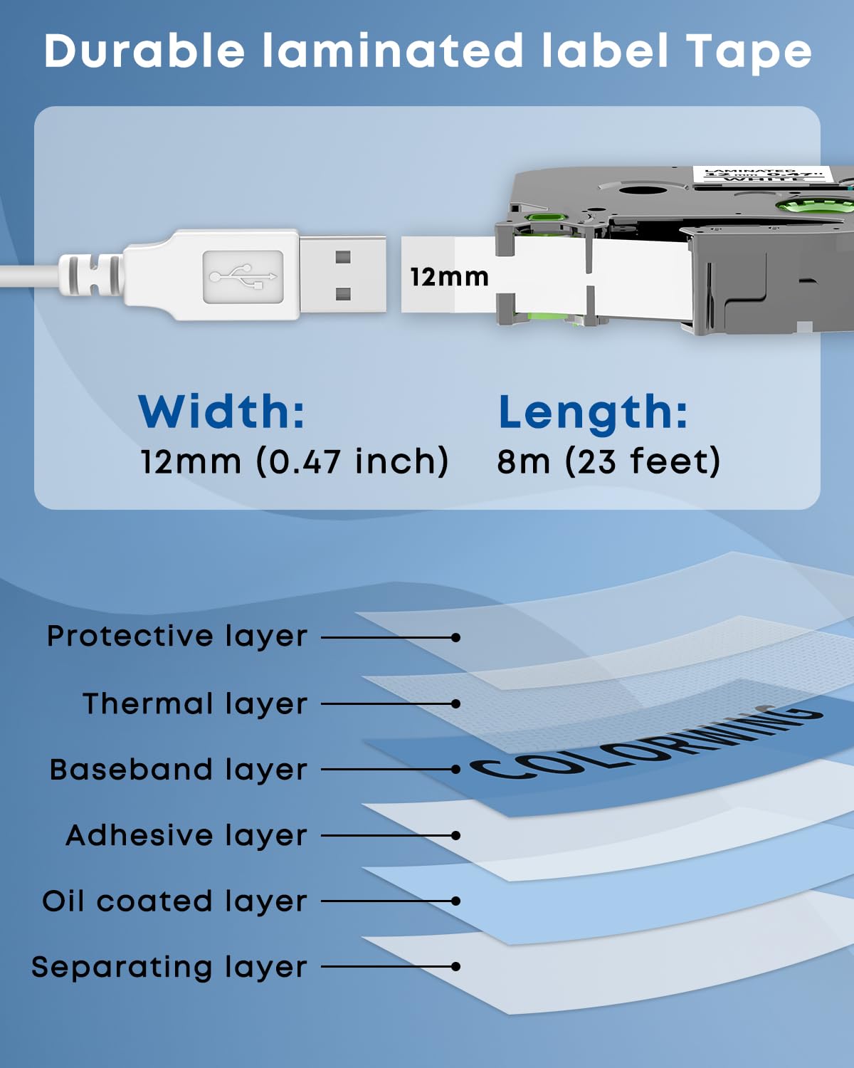 COLORWING TZe-231 Label Tape Compatible with Brother P-Touch 12mm TZ Tape