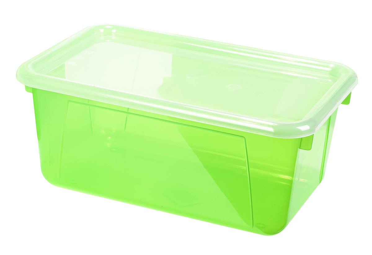 Storex Small Cubby Bins – Plastic Storage Containers for Classroom with Non-Snap Lid, 12.2 x 7.8 x