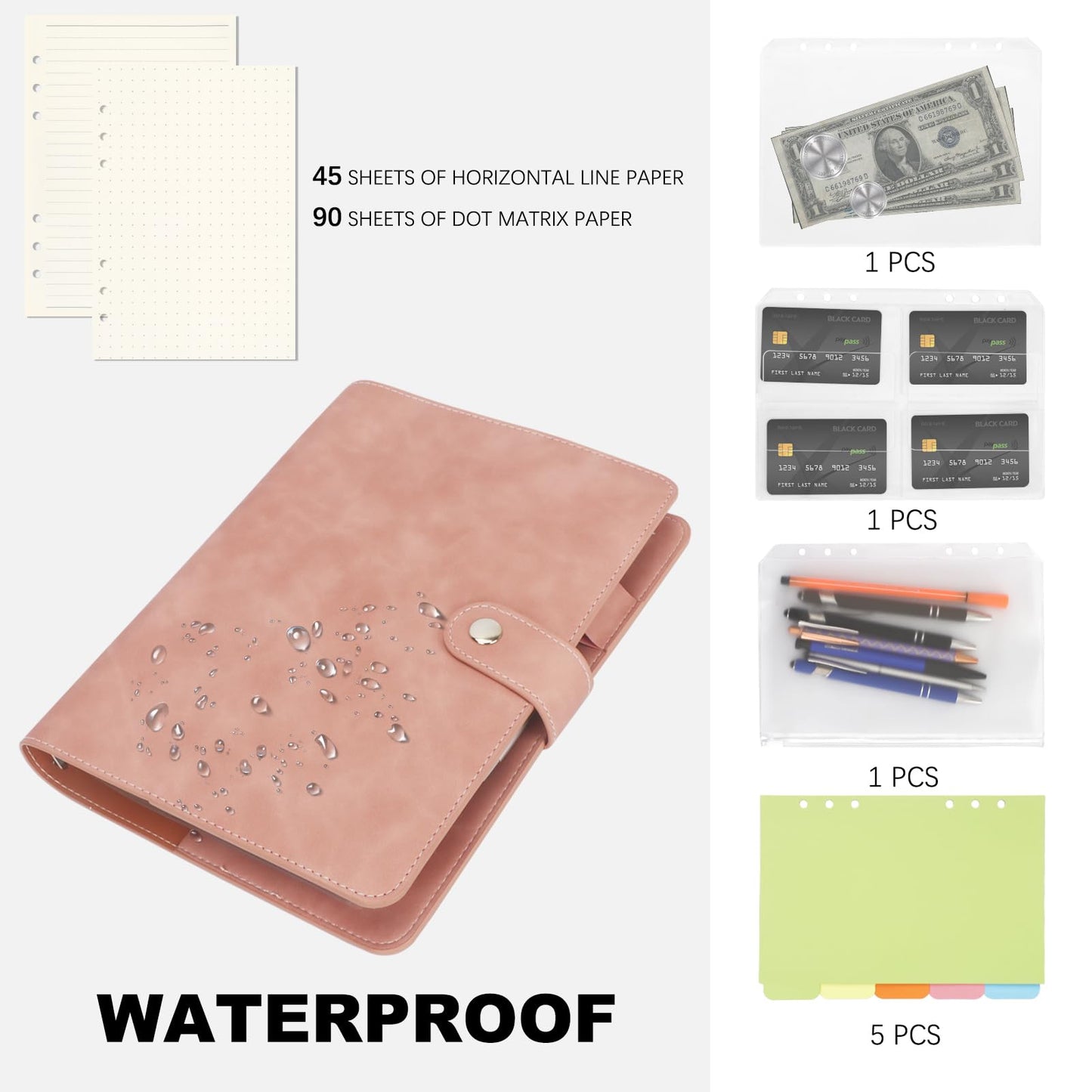 FYY A5 Binder 6 Ring - Refillable Planner Notebook 5x8, Pink