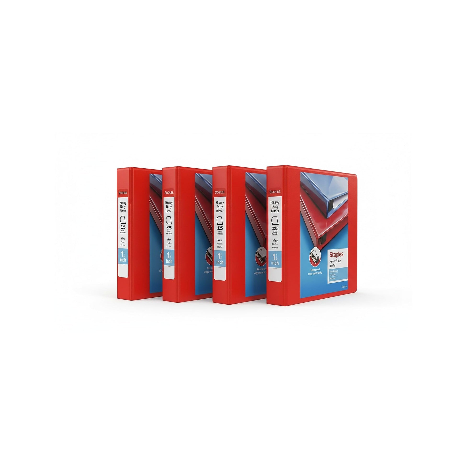 Staples Heavy Duty 1 1/2" 3-Ring View Binder, D-Ring, Red, 4/Pack