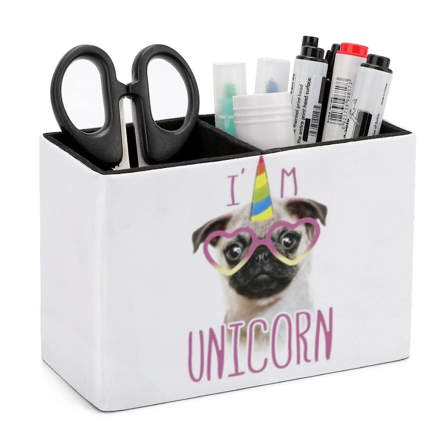 Niapessel Pencil Holder for Desk, Cute Pugs And Unicorns Pen Holder Storage Desktop Pen Organizer