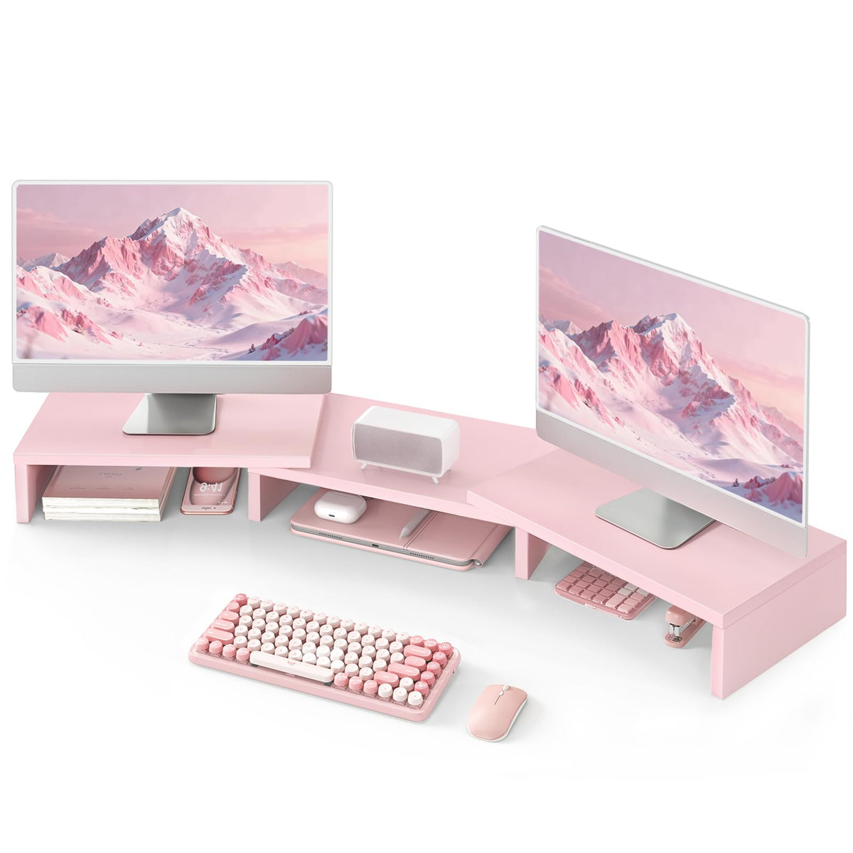 TAVR Dual Monitor Stand Riser, Wooden Computer Monitor Stand for 2 Monitors